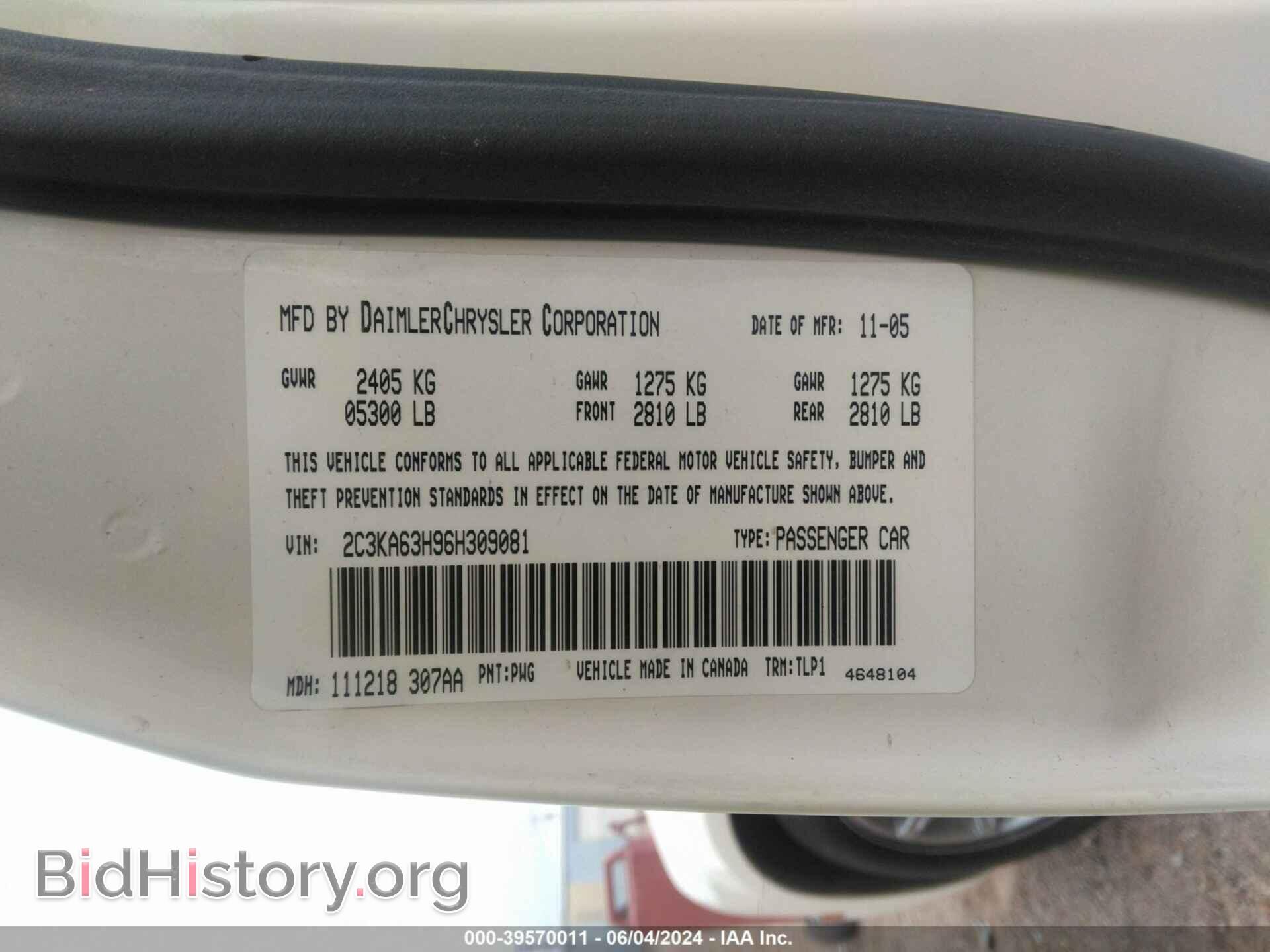 2006 CHRYSLER 300C - VIN: 2C3KA63H96H309081 - Фото 9