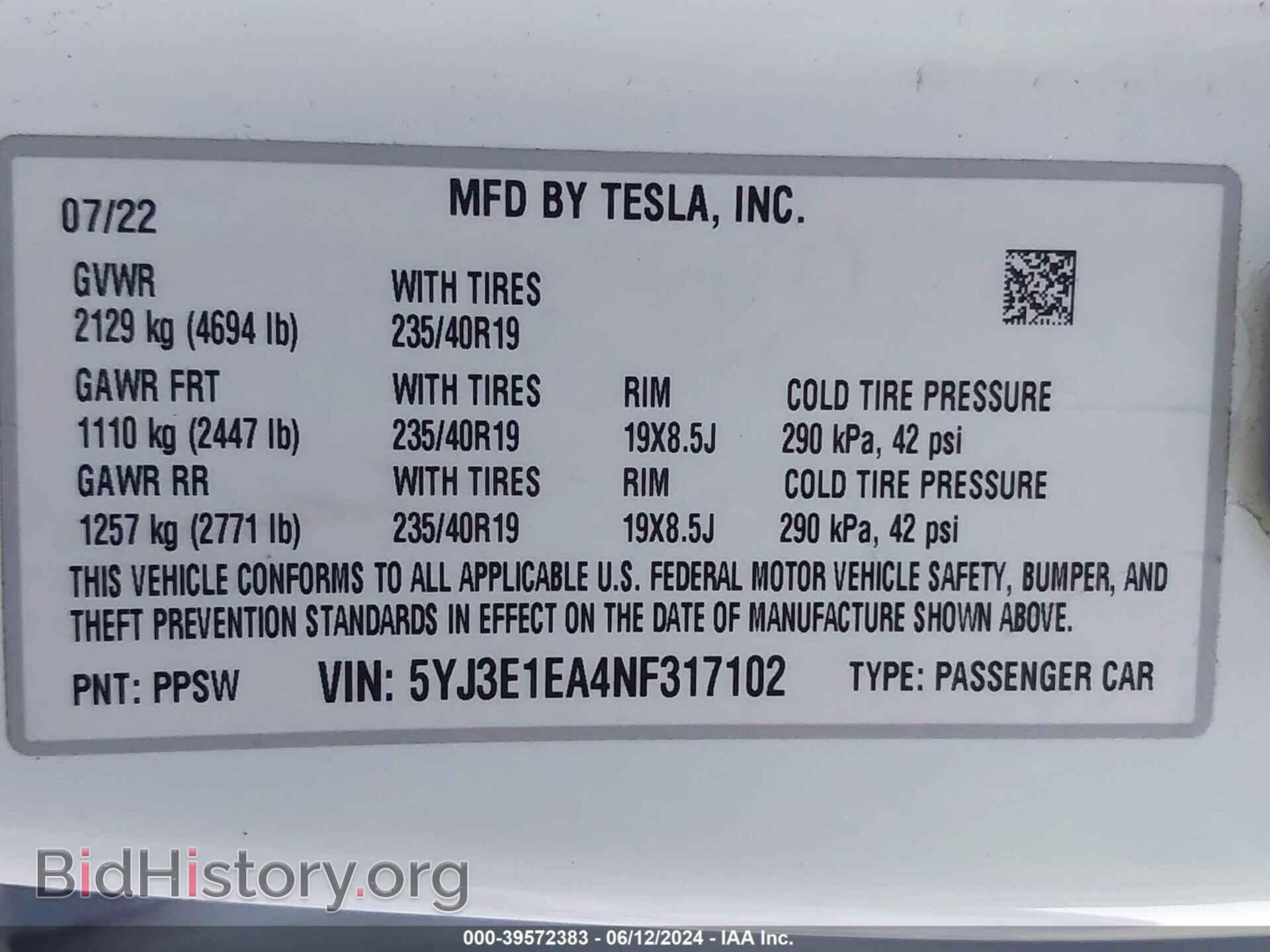 2022 TESLA MODEL 3 - VIN: 5YJ3E1EA4NF317102 - Фото 9