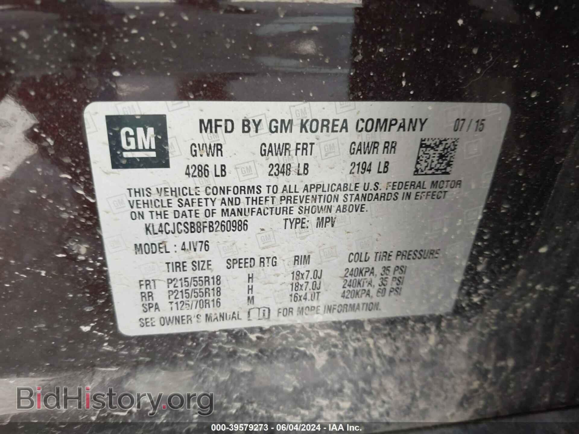 2015 BUICK ENCORE - VIN: KL4CJCSB8FB260986 - Photo 9