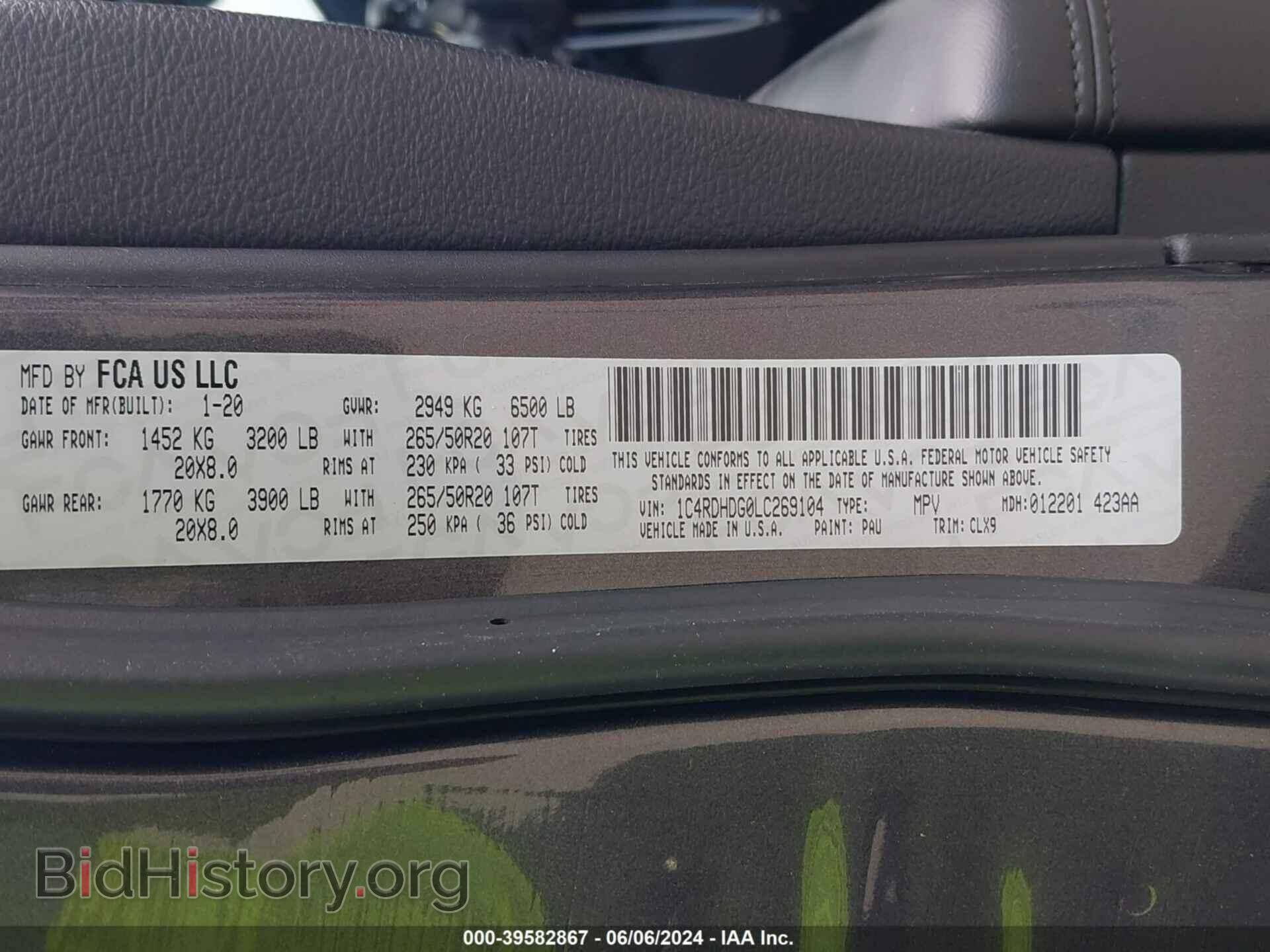 2020 DODGE DURANGO - VIN: 1C4RDHDG0LC269104 - Фото 9