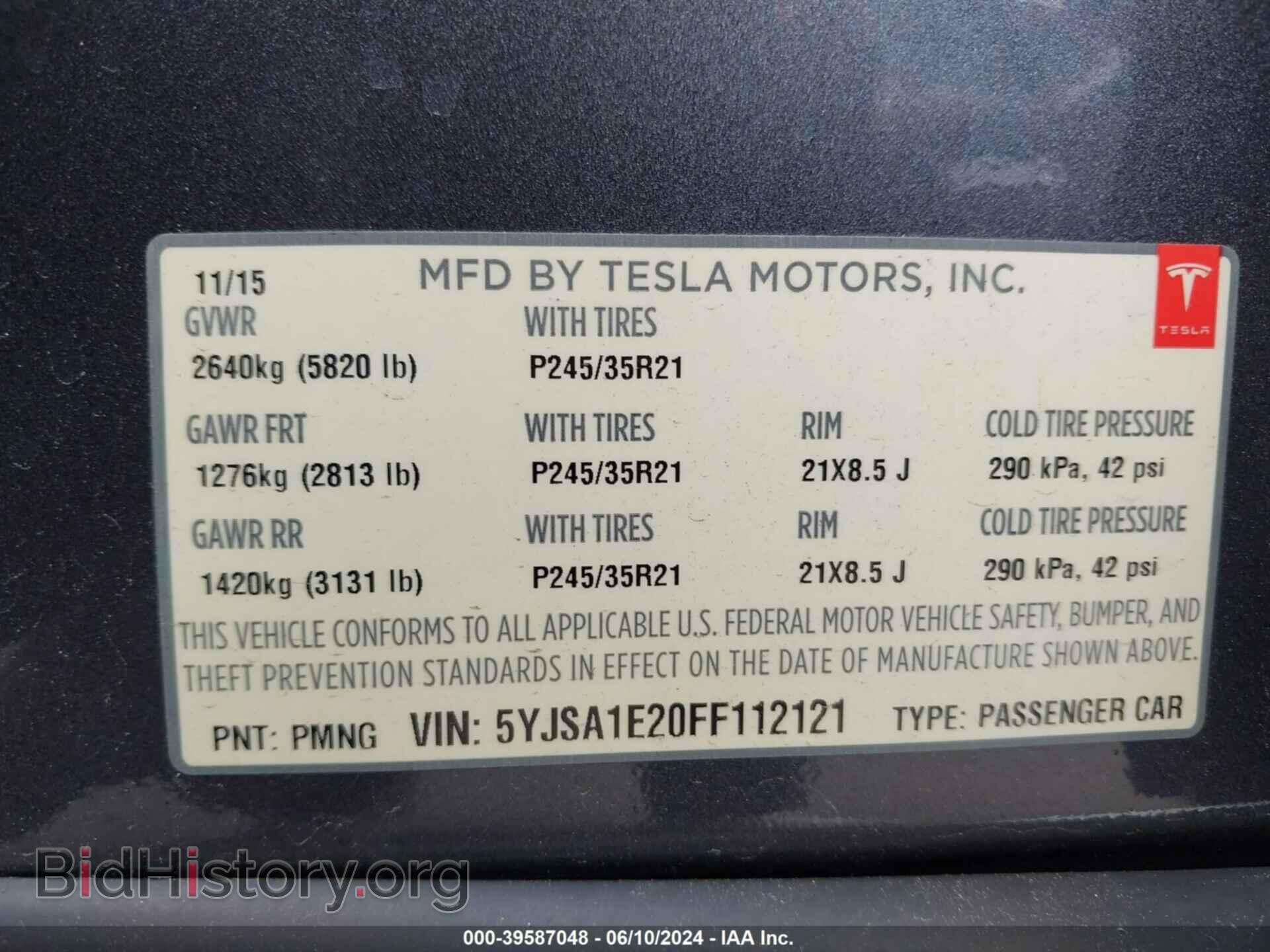 2015 TESLA MODEL S - VIN: 5YJSA1E20FF112121 - Photo 9