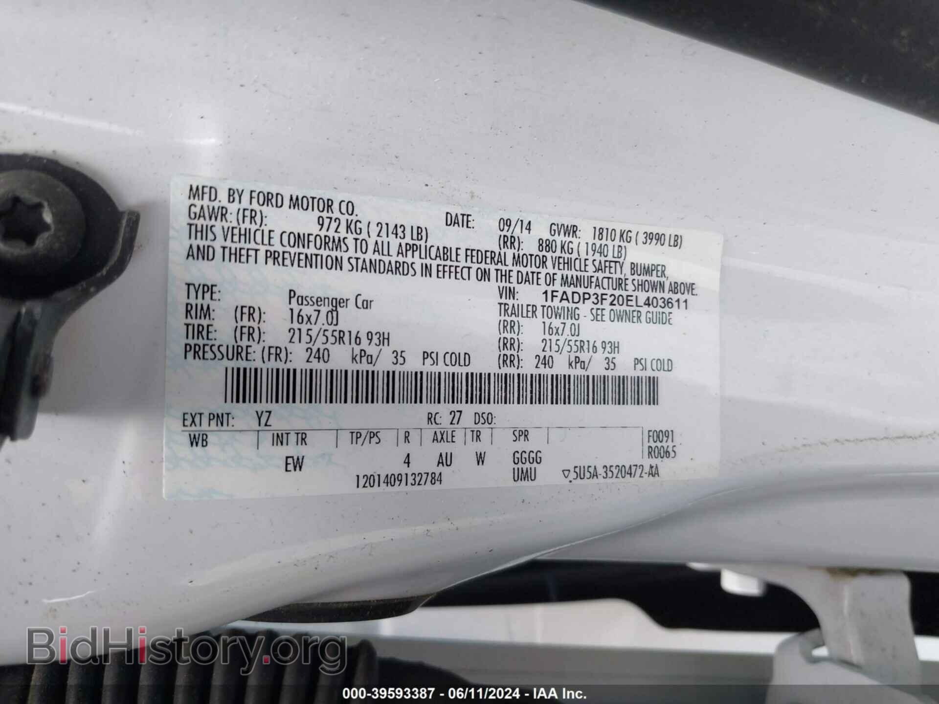 2014 FORD FOCUS - VIN: 1FADP3F20EL403611 - Фото 9