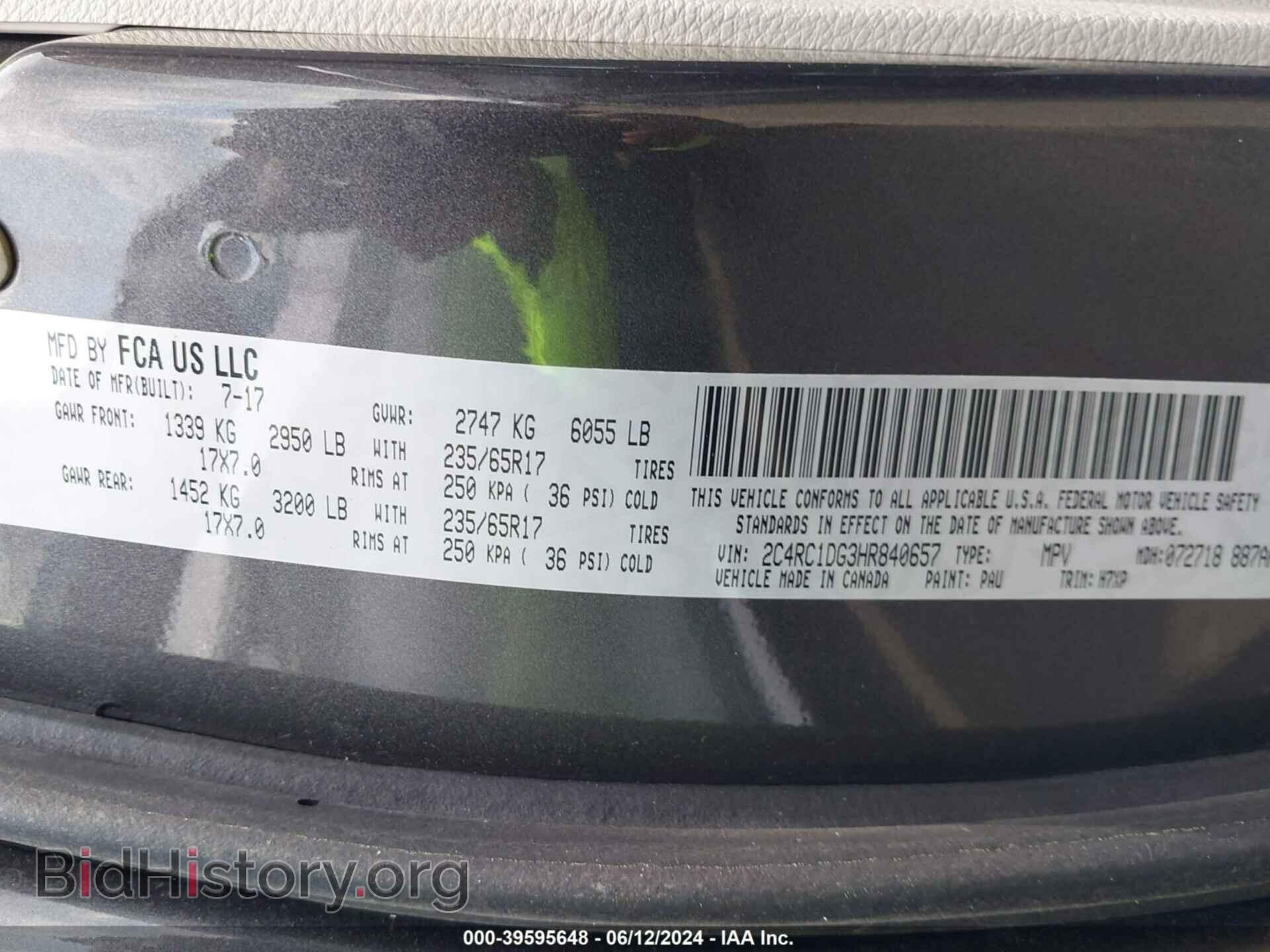 2017 CHRYSLER PACIFICA - VIN: 2C4RC1DG3HR840657 - Photo 9
