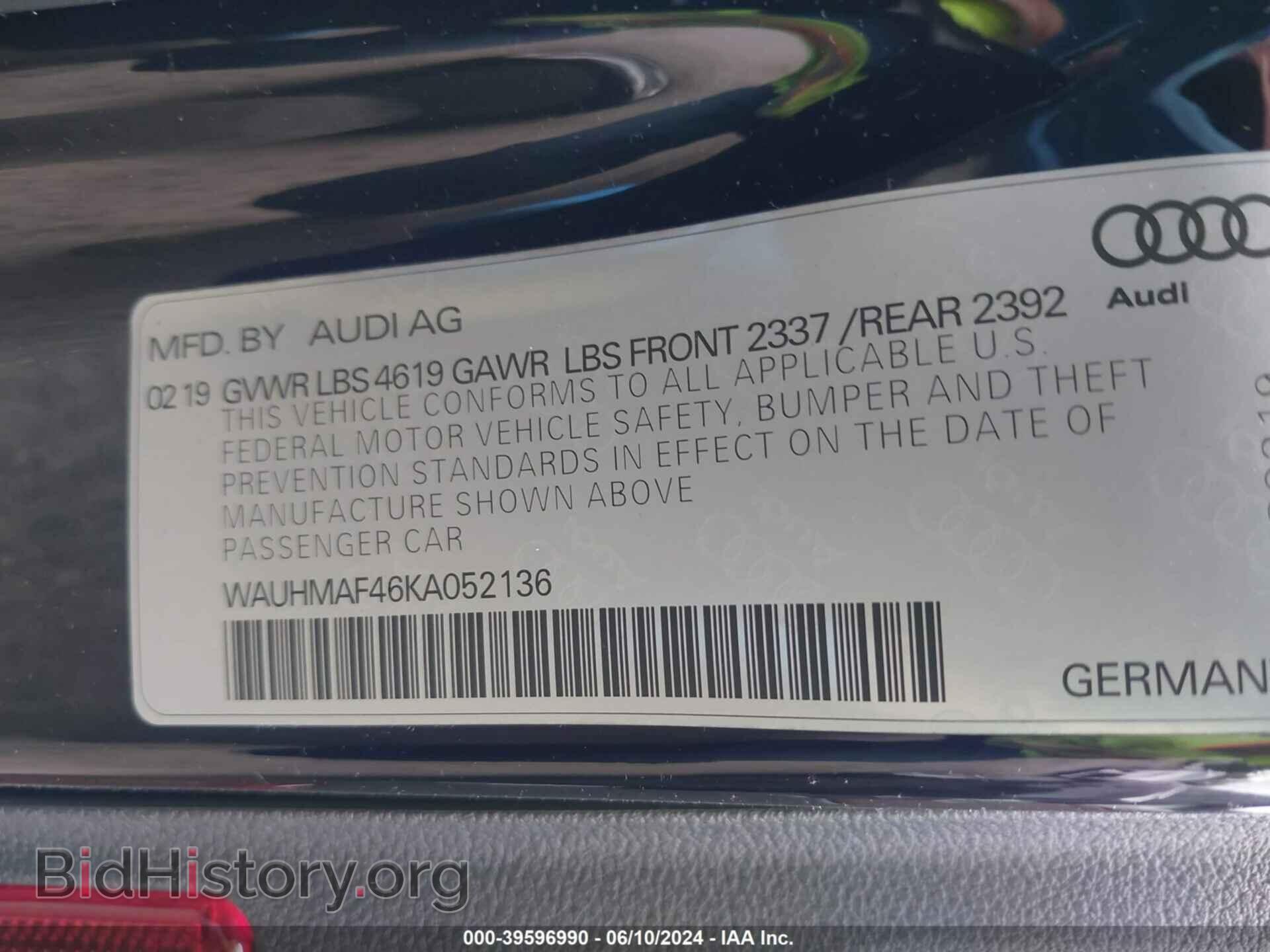 2019 AUDI A4 - VIN: WAUHMAF46KA052136 - Фото 9