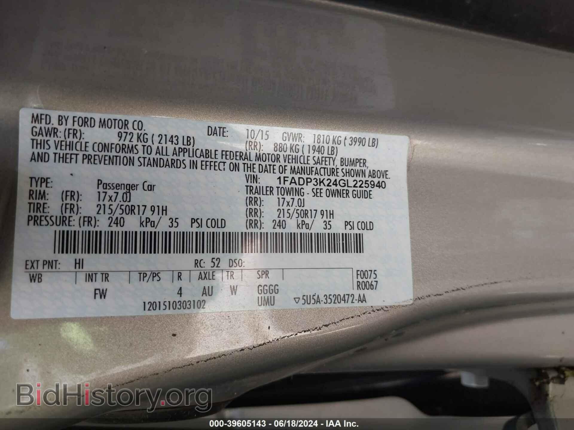 2016 FORD FOCUS - VIN: 1FADP3K24GL225940 - Фото 9