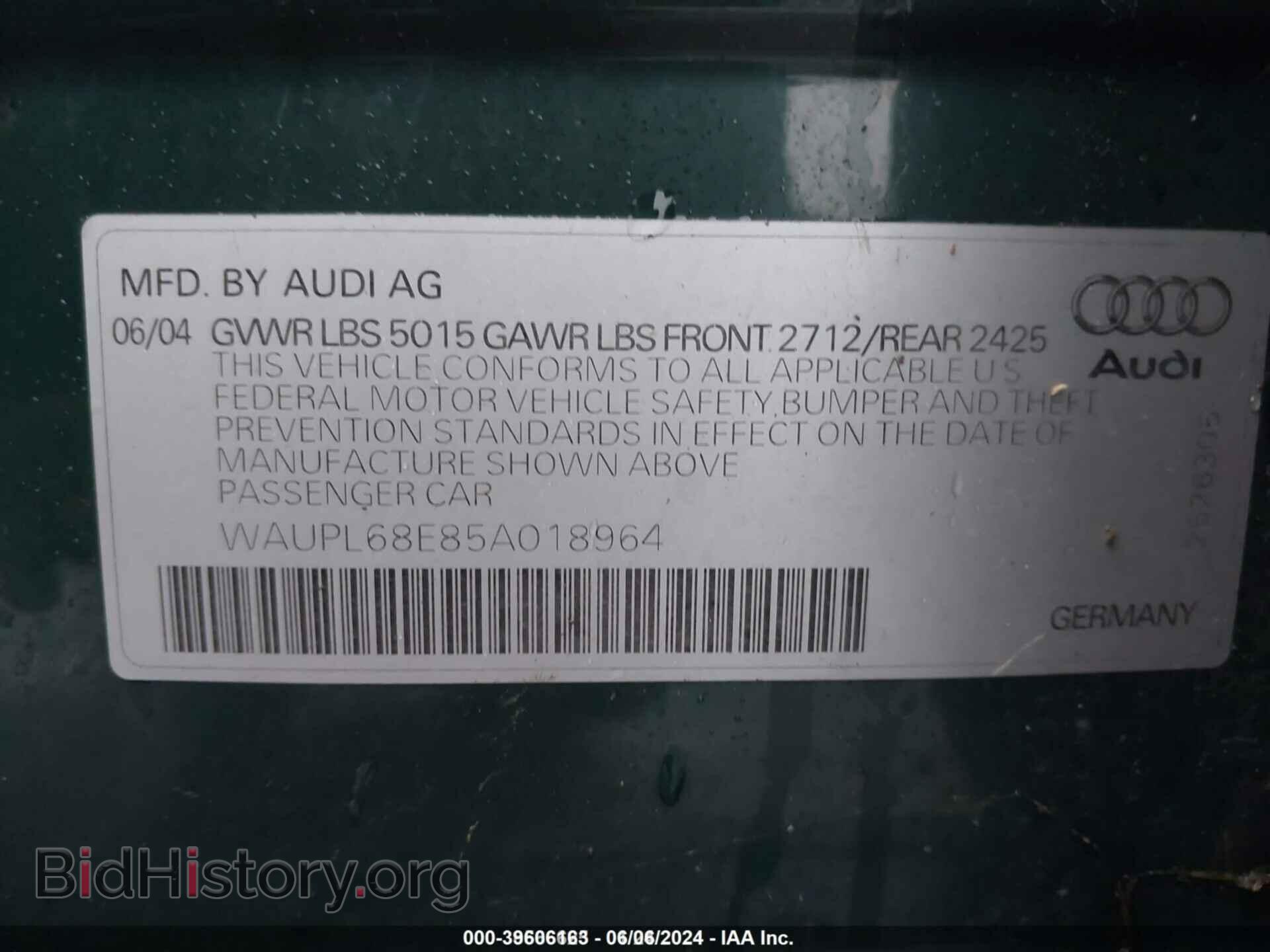 2005 AUDI S4 - VIN: WAUPL68E85A018964 - Фото 9