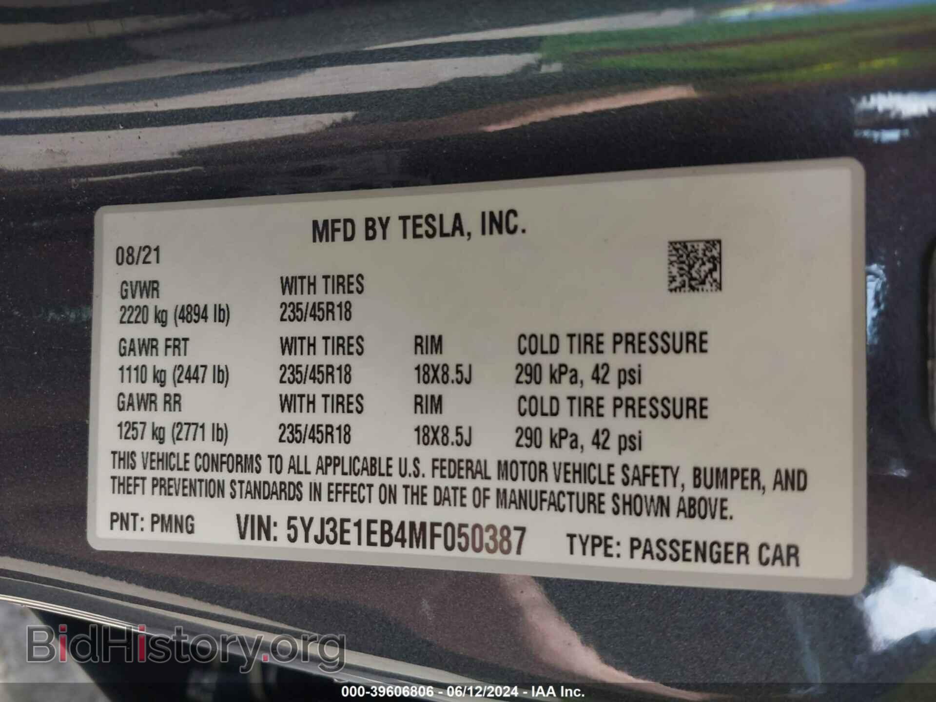 2021 TESLA MODEL 3 - VIN: 5YJ3E1EB4MF050387 - Фото 9