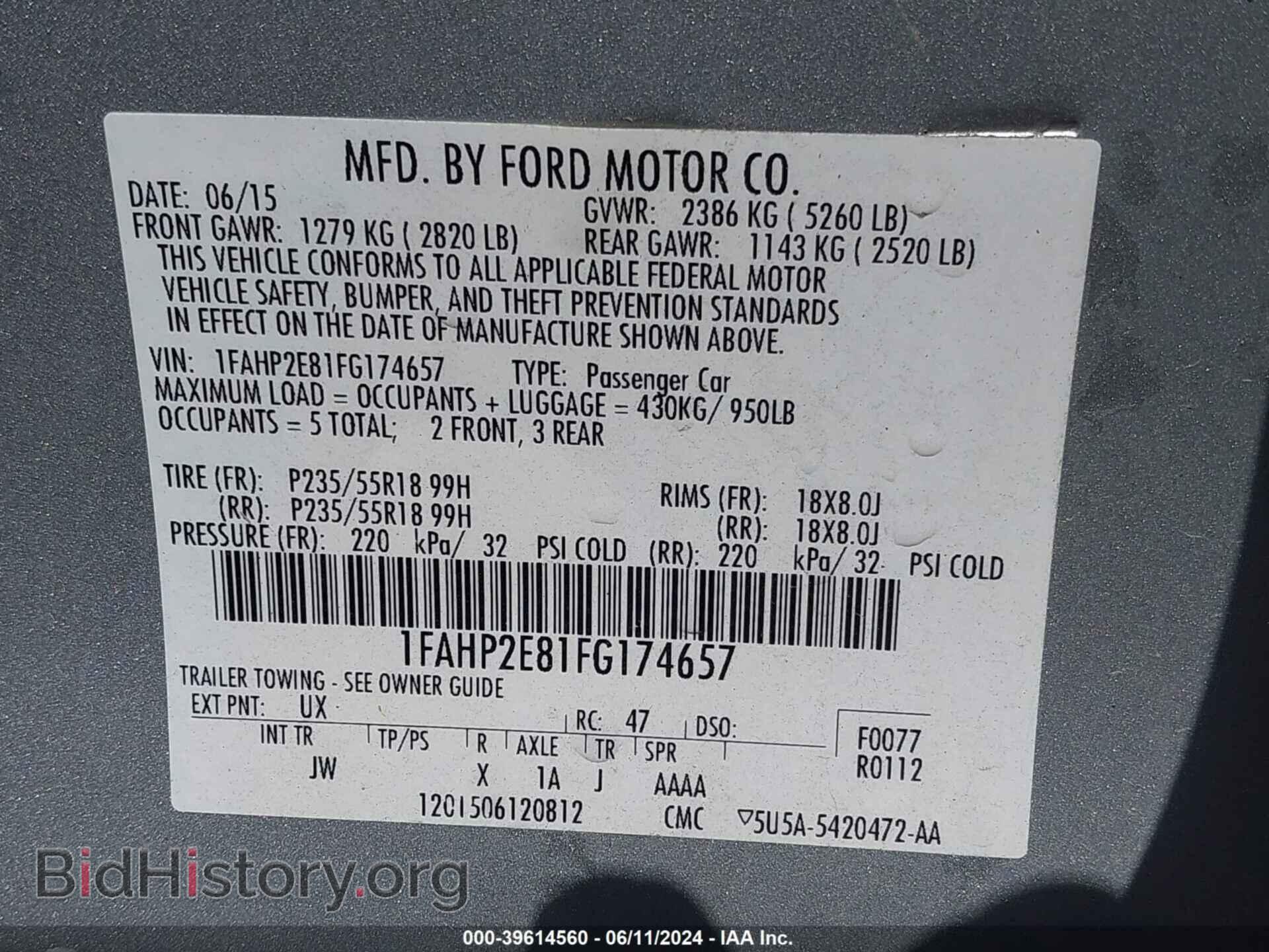 2015 FORD TAURUS - VIN: 1FAHP2E81FG174657 - Фото 9