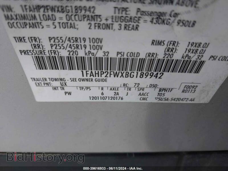 2011 Ford TAURUS (VIN 1FAHP2FWXBG189942) — photo 9 of 11
