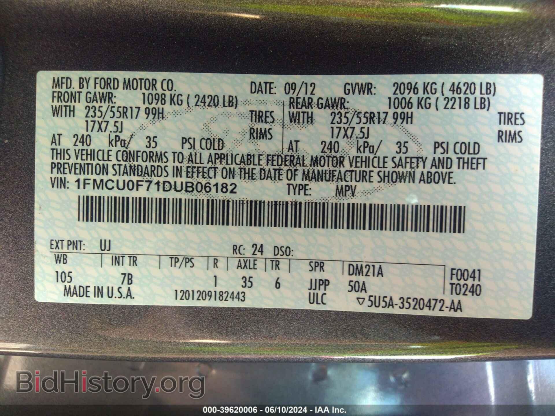2013 FORD ESCAPE - VIN: 1FMCU0F71DUB06182 - Photo 9