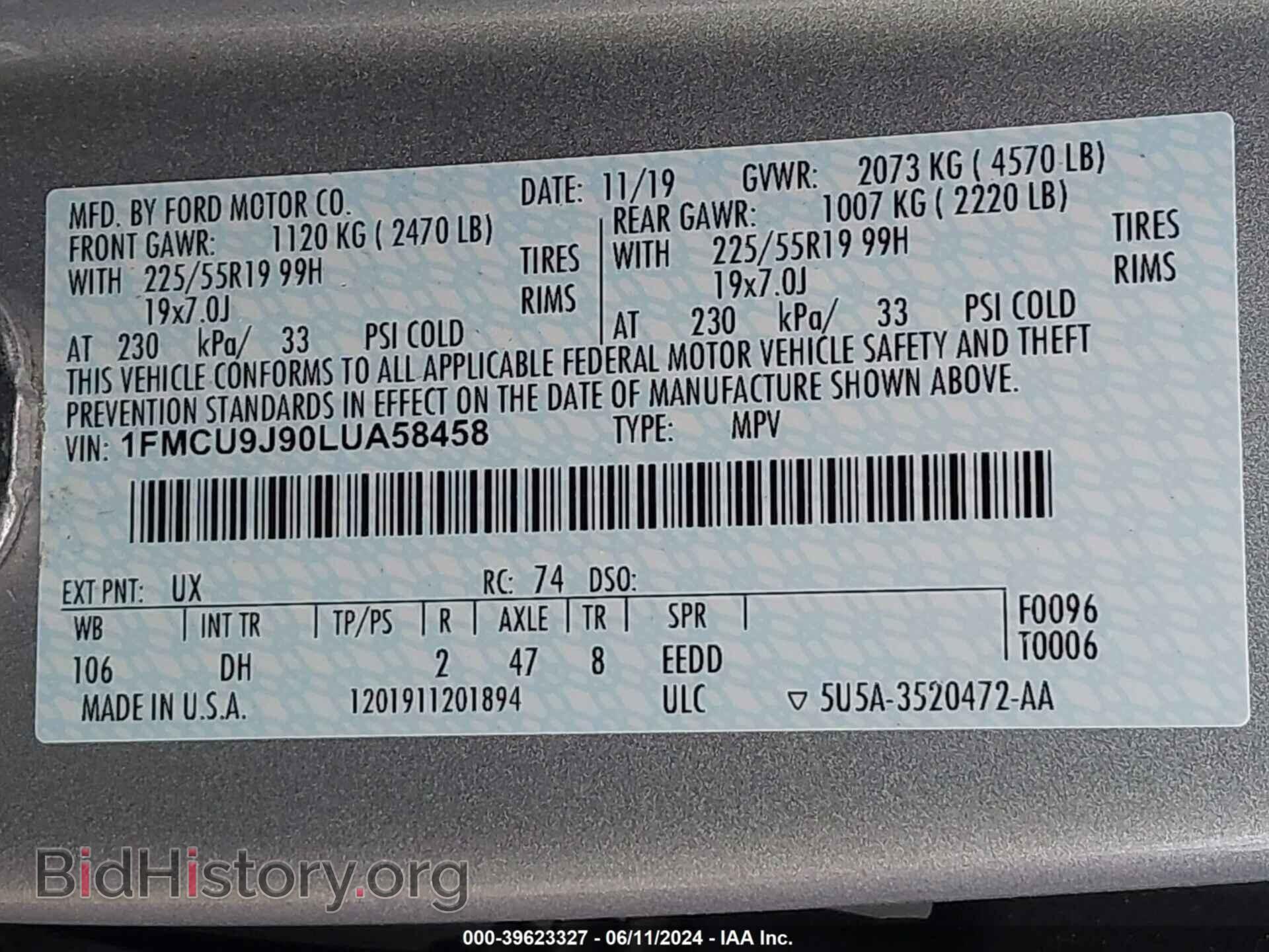 2020 FORD ESCAPE - VIN: 1FMCU9J90LUA58458 - Photo 9
