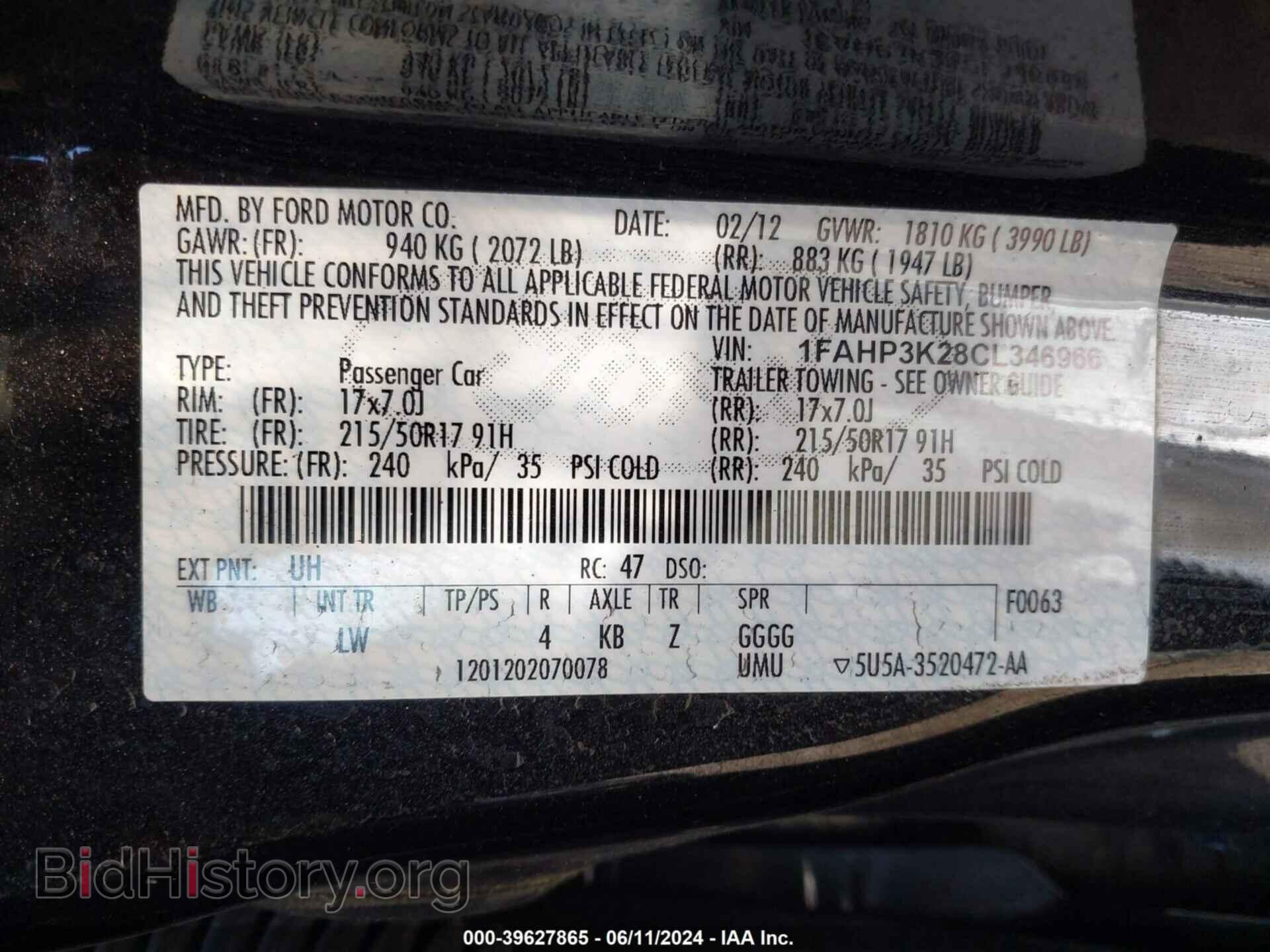2012 FORD FOCUS - VIN: 1FAHP3K28CL346966 - Фото 9