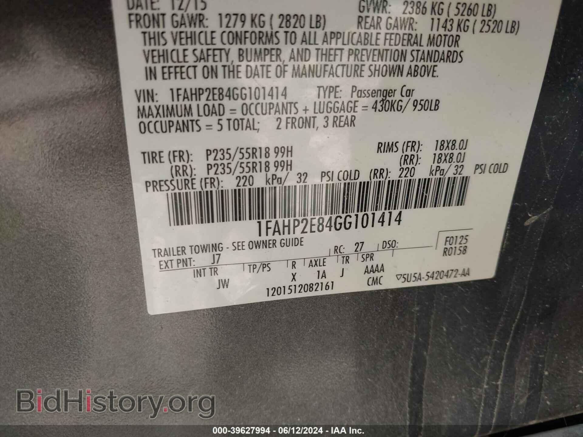 2016 FORD TAURUS - VIN: 1FAHP2E84GG101414 - Photo 9