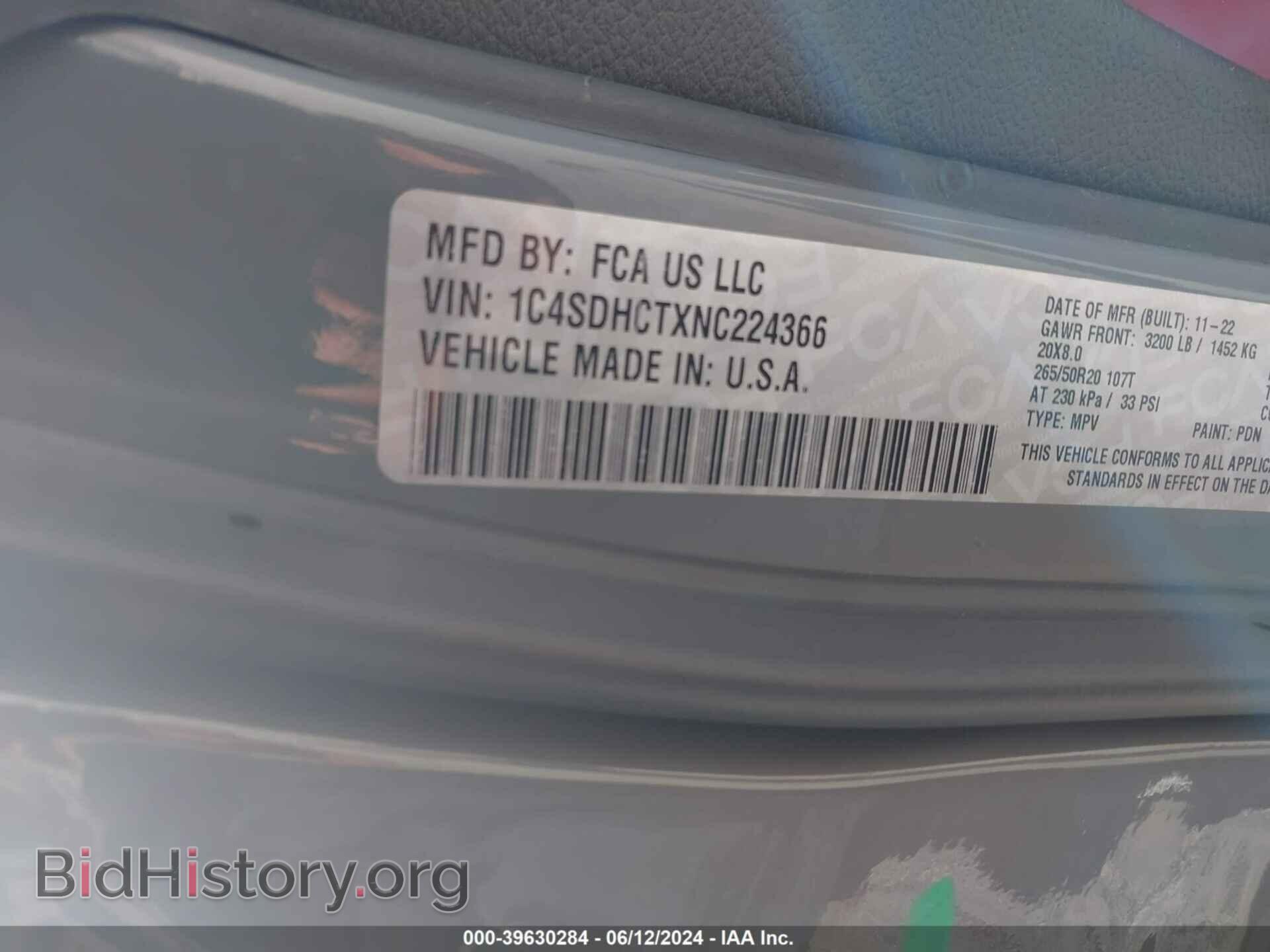 2022 DODGE DURANGO - VIN: 1C4SDHCTXNC224366 - Фото 9