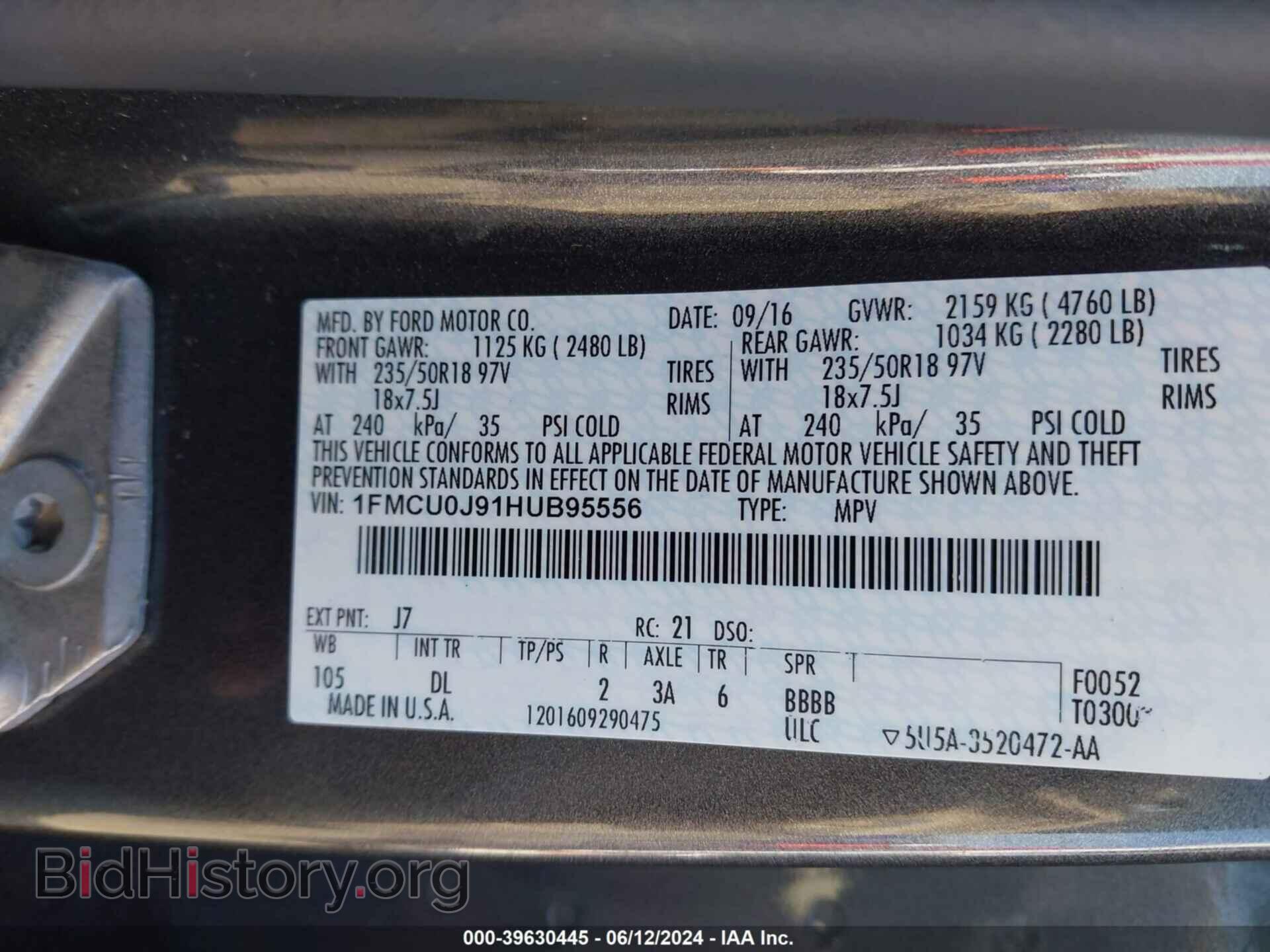 2017 FORD ESCAPE - VIN: 1FMCU0J91HUB95556 - Photo 9