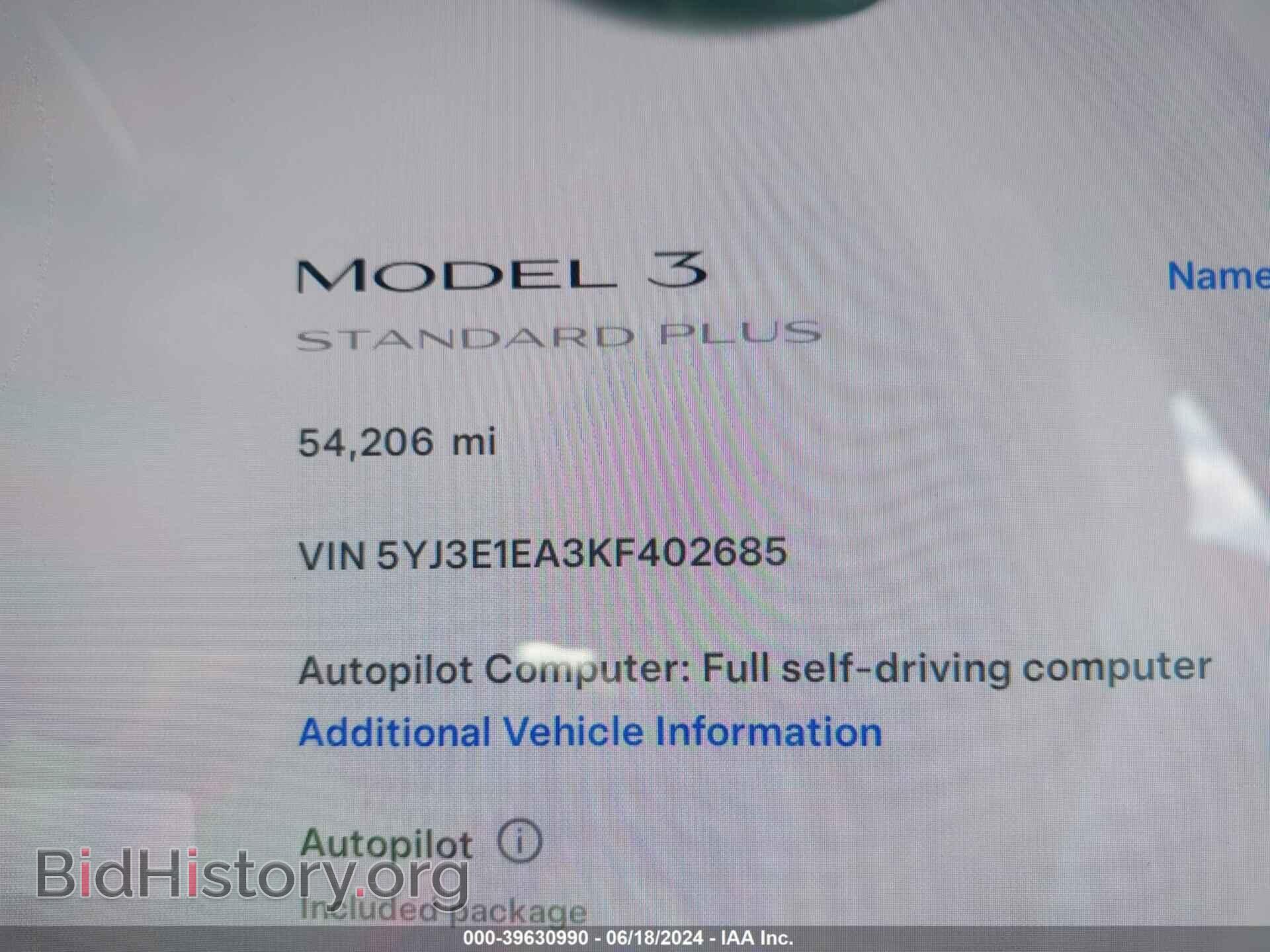 2019 TESLA MODEL 3 - VIN: 5YJ3E1EA3KF402685 - Фото 7