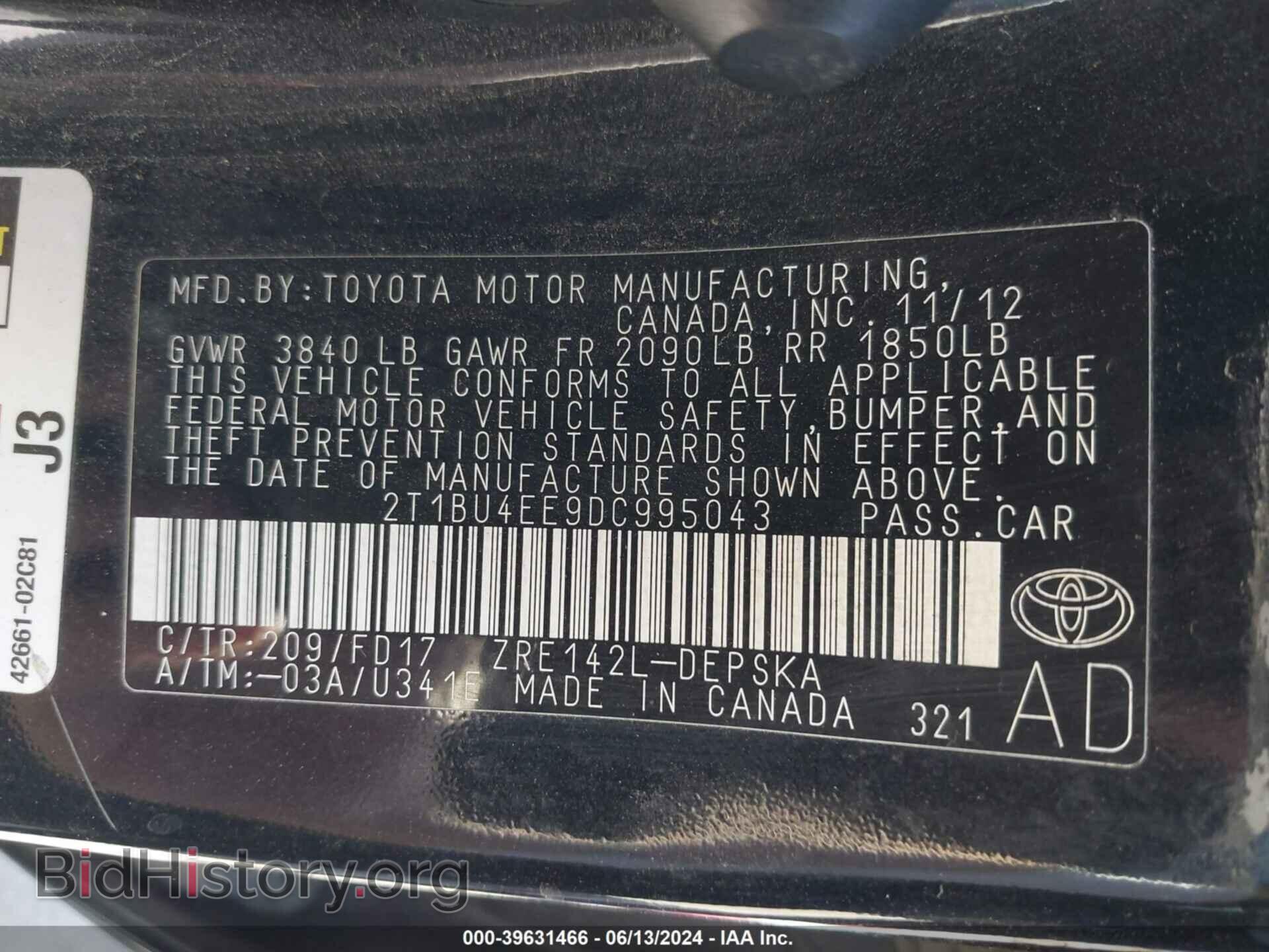2013 TOYOTA COROLLA - VIN: 2T1BU4EE9DC995043 - Фото 9
