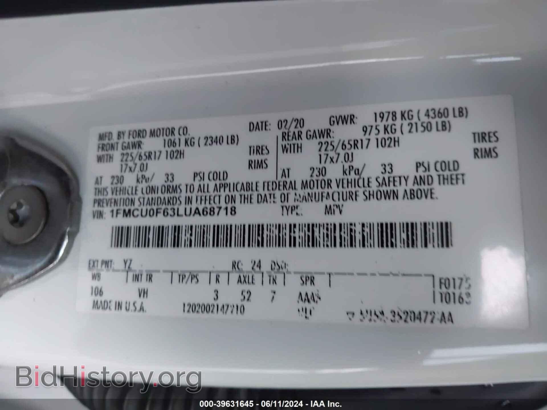 2020 FORD ESCAPE - VIN: 1FMCU0F63LUA68718 - Фото 9