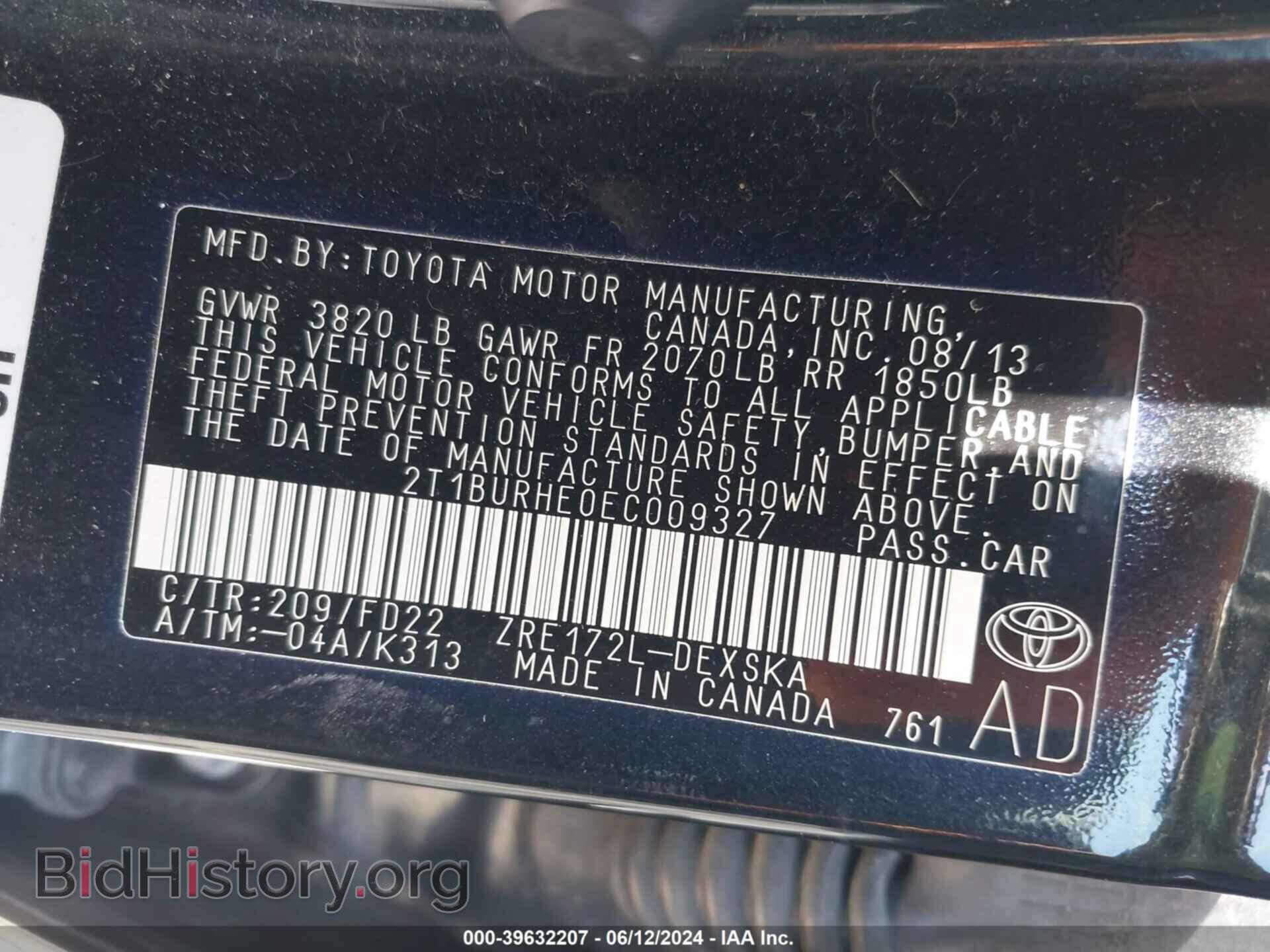 2014 TOYOTA COROLLA - VIN: 2T1BURHE0EC009327 - Фото 9