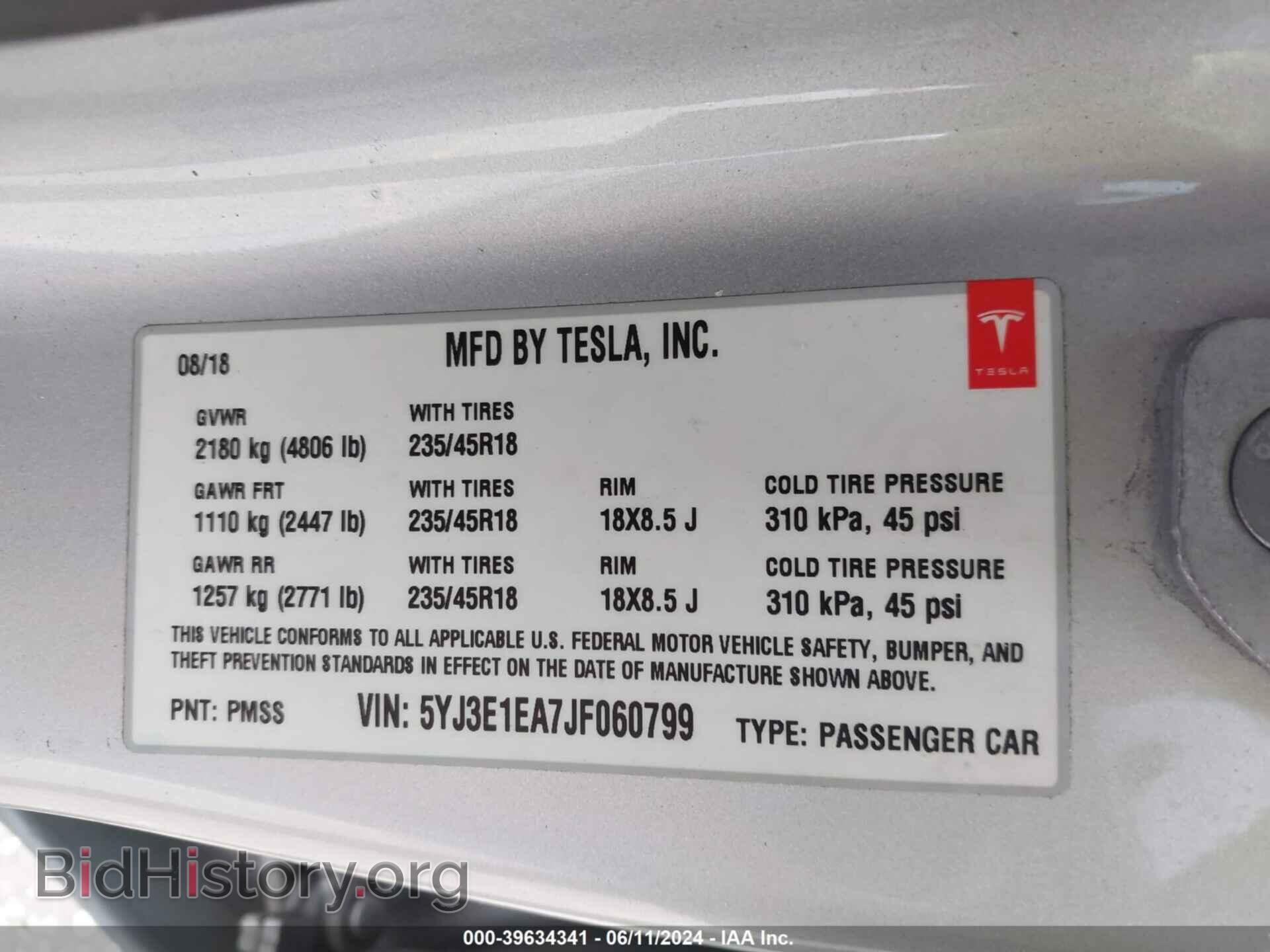 2018 TESLA MODEL 3 - VIN: 5YJ3E1EA7JF060799 - Фото 9