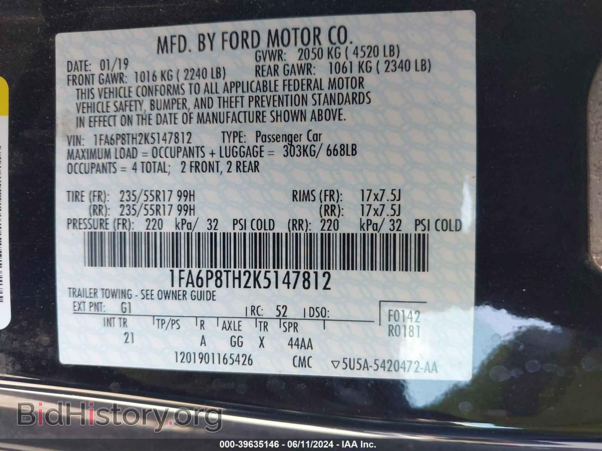 2019 FORD MUSTANG - VIN: 1FA6P8TH2K5147812 - Фото 9