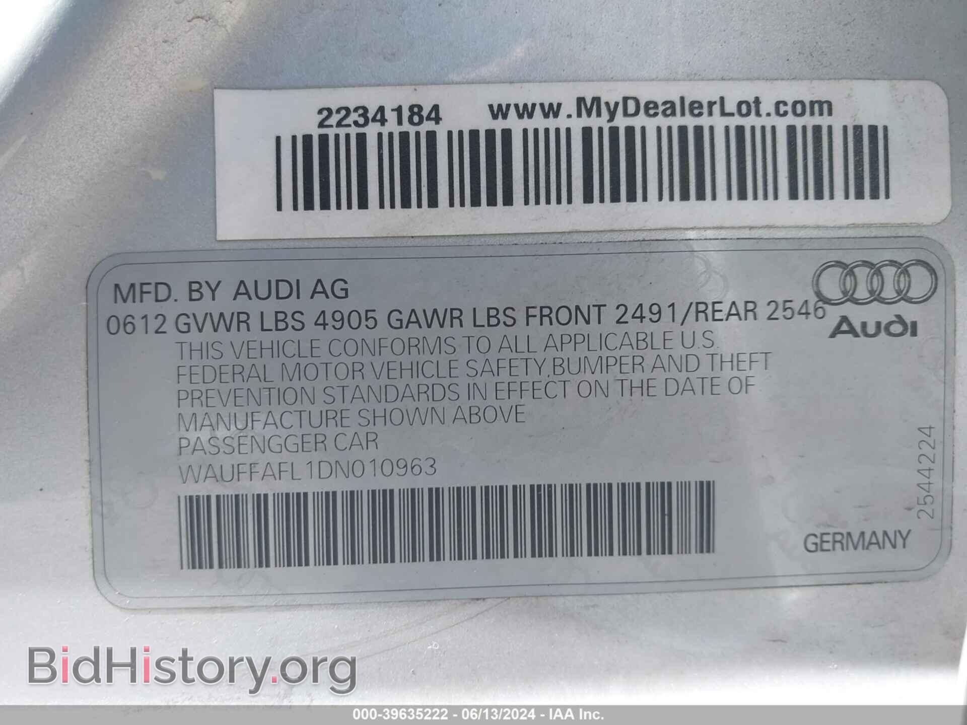 2013 AUDI A4 - VIN: WAUFFAFL1DN010963 - Фото 9