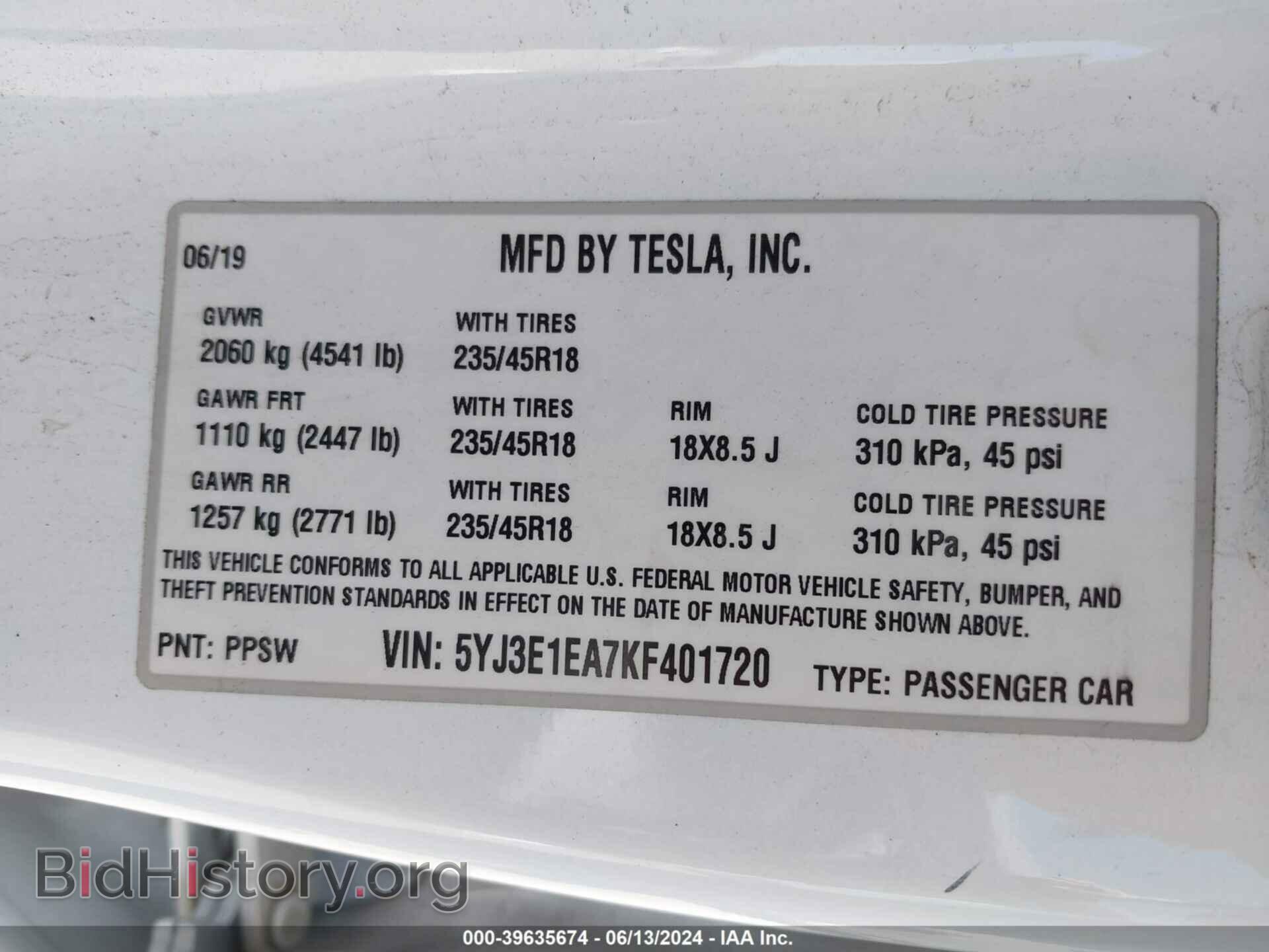 2019 TESLA MODEL 3 - VIN: 5YJ3E1EA7KF401720 - Фото 9