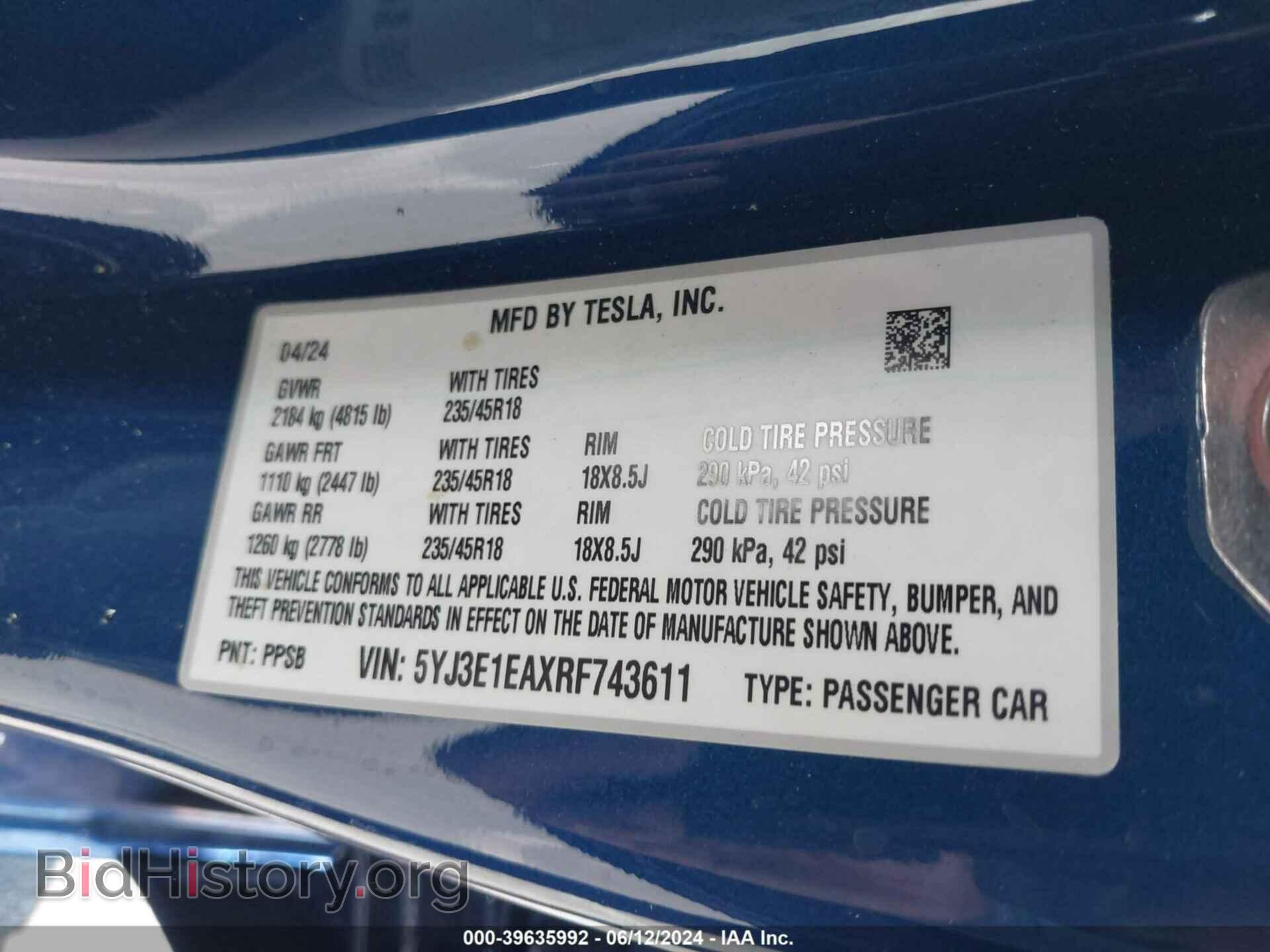 2024 TESLA MODEL 3 - VIN: 5YJ3E1EAXRF743611 - Фото 9
