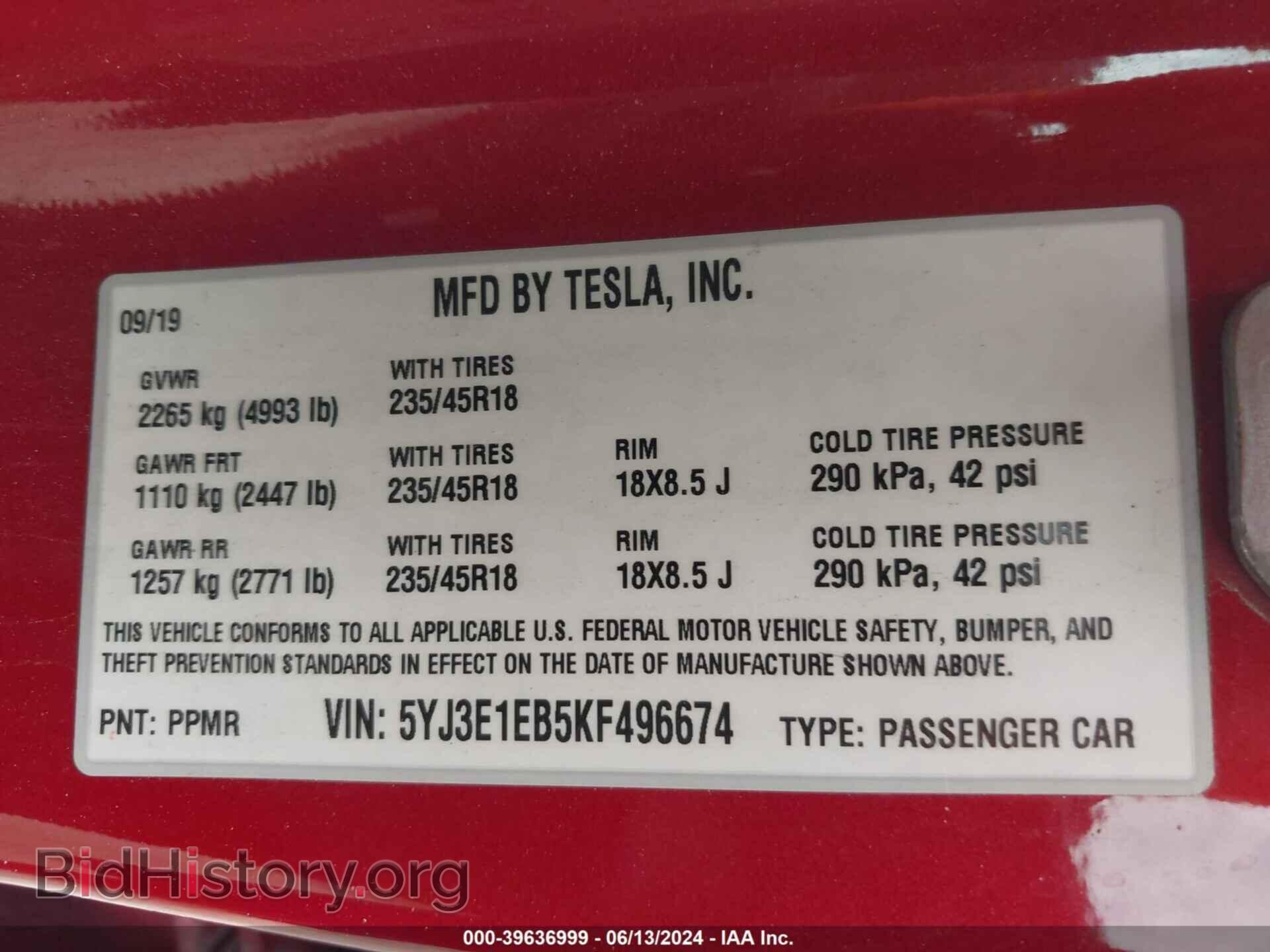 2019 TESLA MODEL 3 - VIN: 5YJ3E1EB5KF496674 - Photo 9
