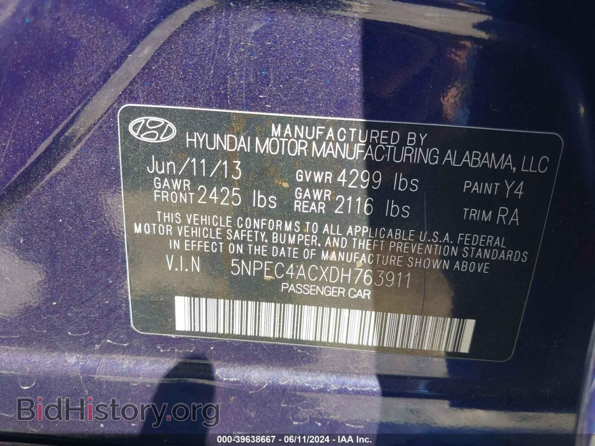 2013 HYUNDAI SONATA - VIN: 5NPEC4ACXDH763911 - Фото 9