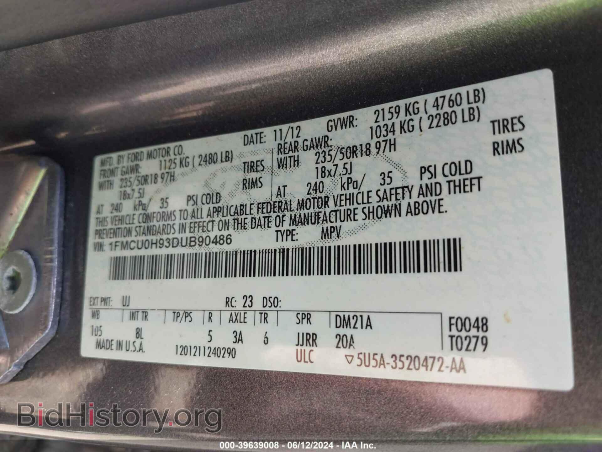 2013 FORD ESCAPE - VIN: 1FMCU0H93DUB90486 - Фото 9