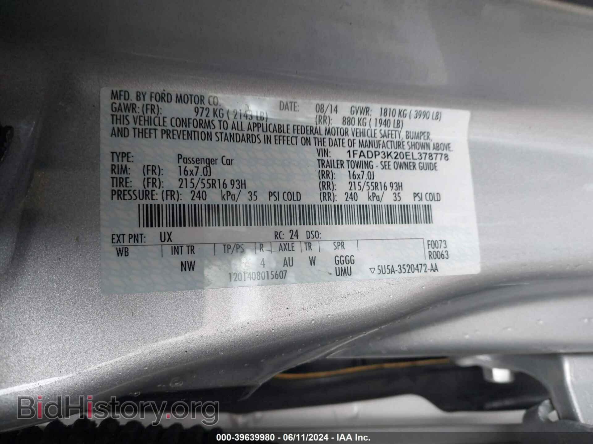 2014 FORD FOCUS - VIN: 1FADP3K20EL378778 - Фото 9