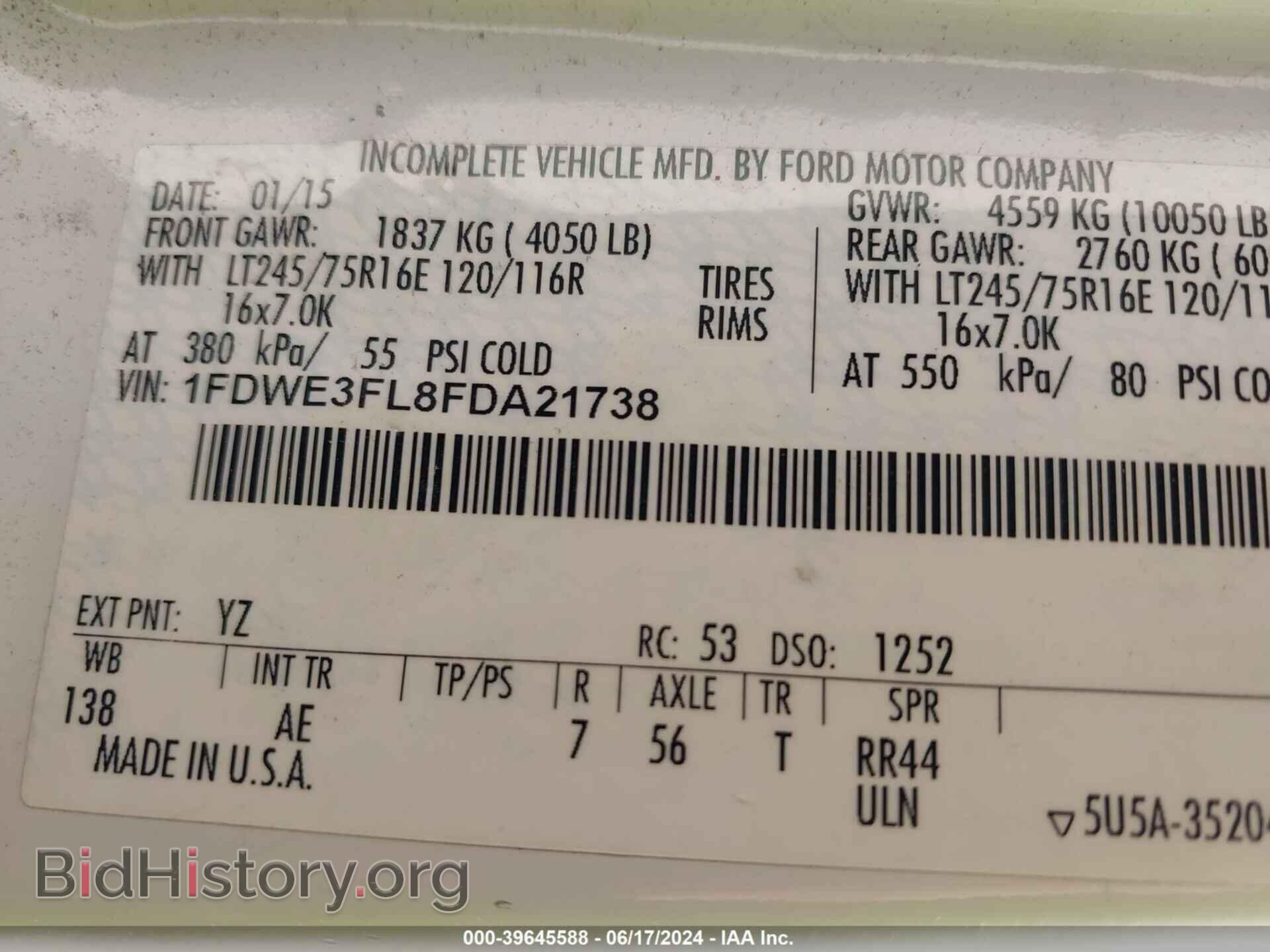 2015 FORD E-350 CUTAWAY - VIN: 1FDWE3FL8FDA21738 - Фото 8