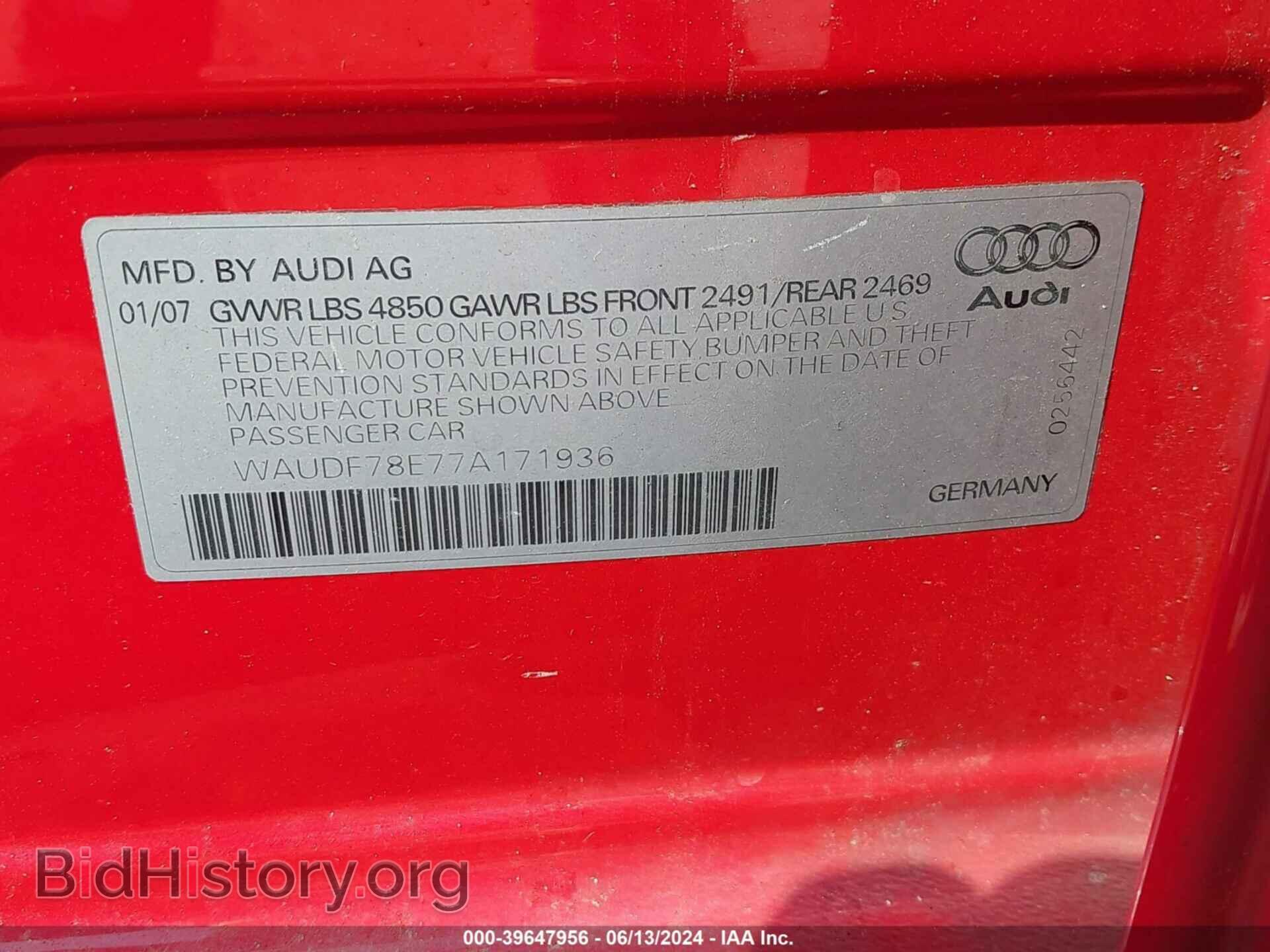 2007 AUDI A4 - VIN: WAUDF78E77A171936 - Фото 9