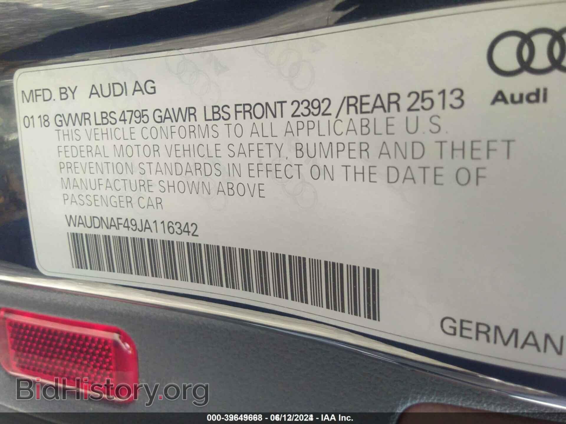 2018 AUDI A4 - VIN: WAUDNAF49JA116342 - Фото 9