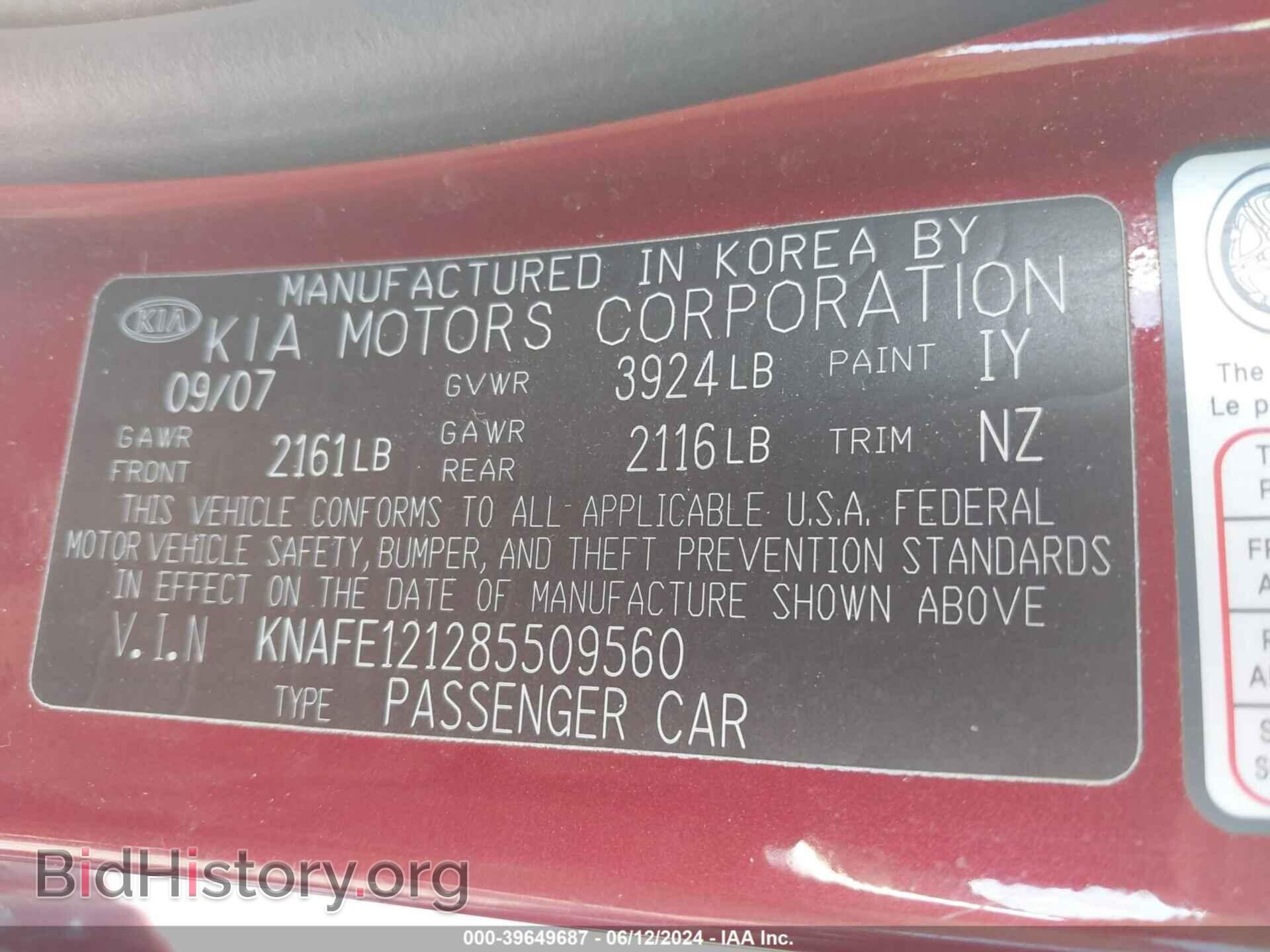 2008 KIA SPECTRA - VIN: KNAFE121285509560 - Фото 9