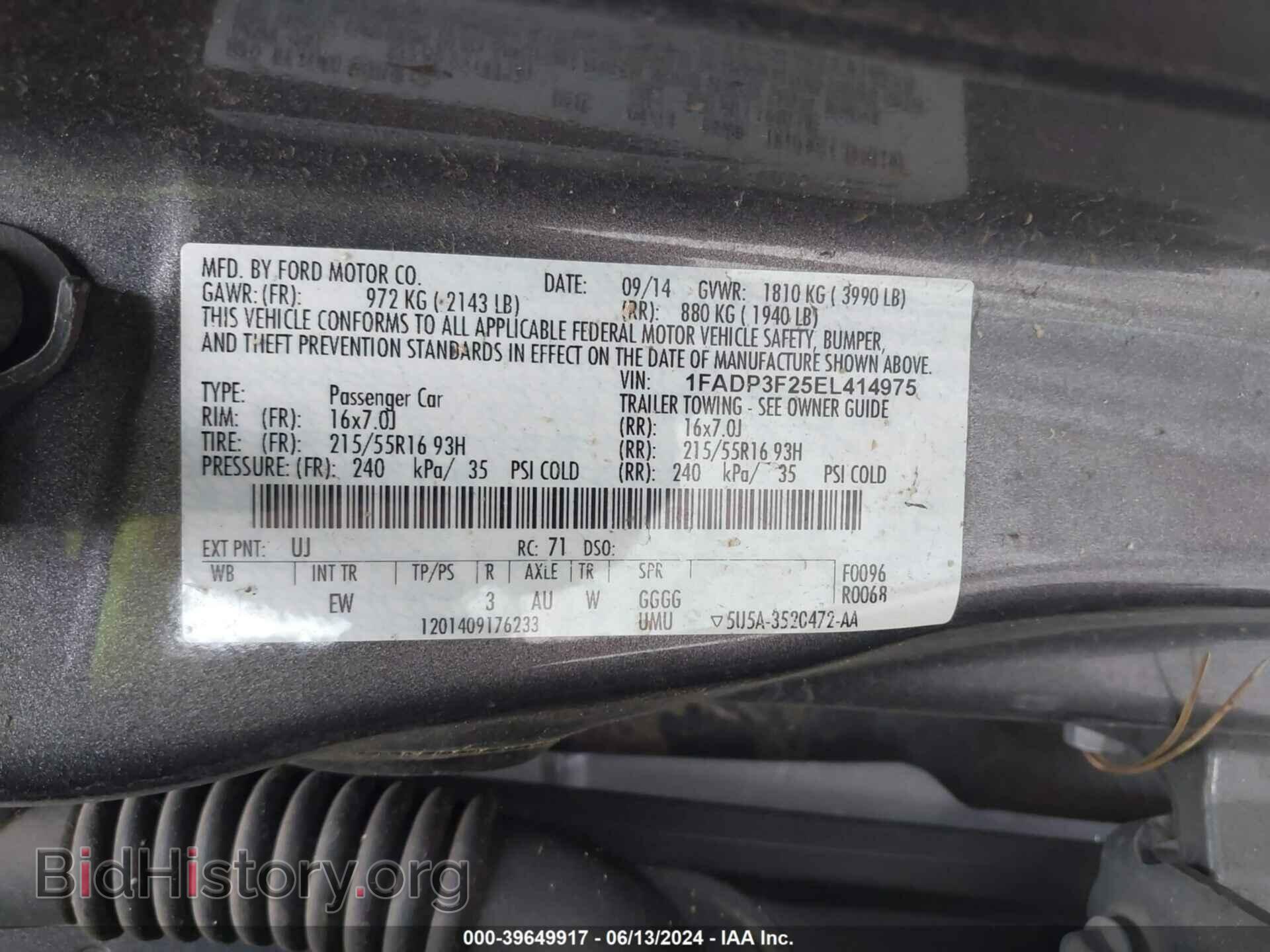 2014 FORD FOCUS - VIN: 1FADP3F25EL414975 - Фото 9