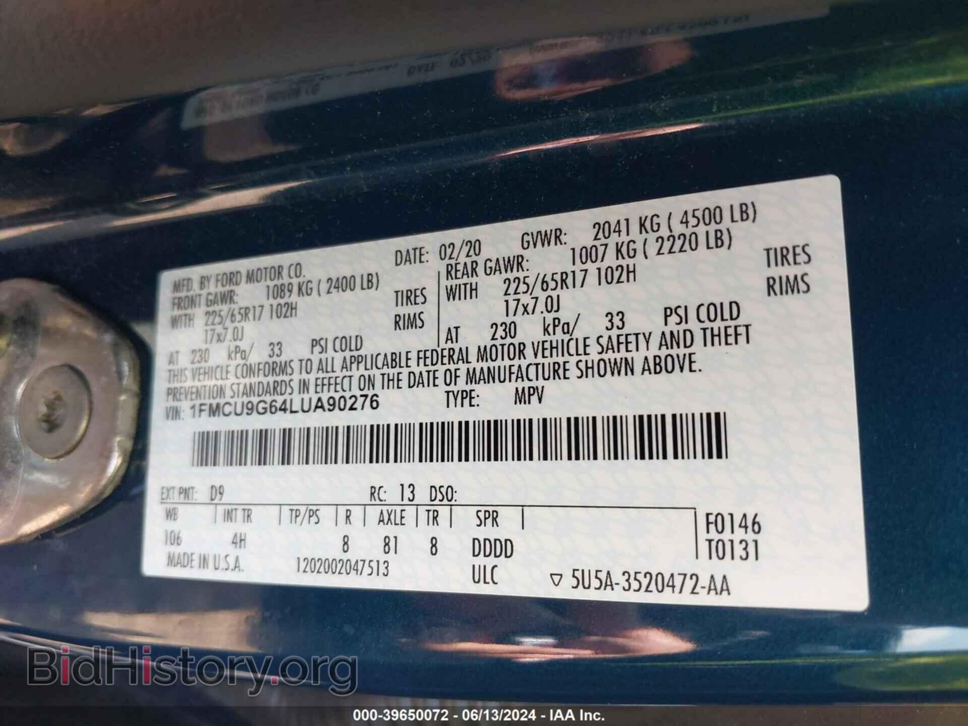 2020 FORD ESCAPE - VIN: 1FMCU9G64LUA90276 - Photo 9