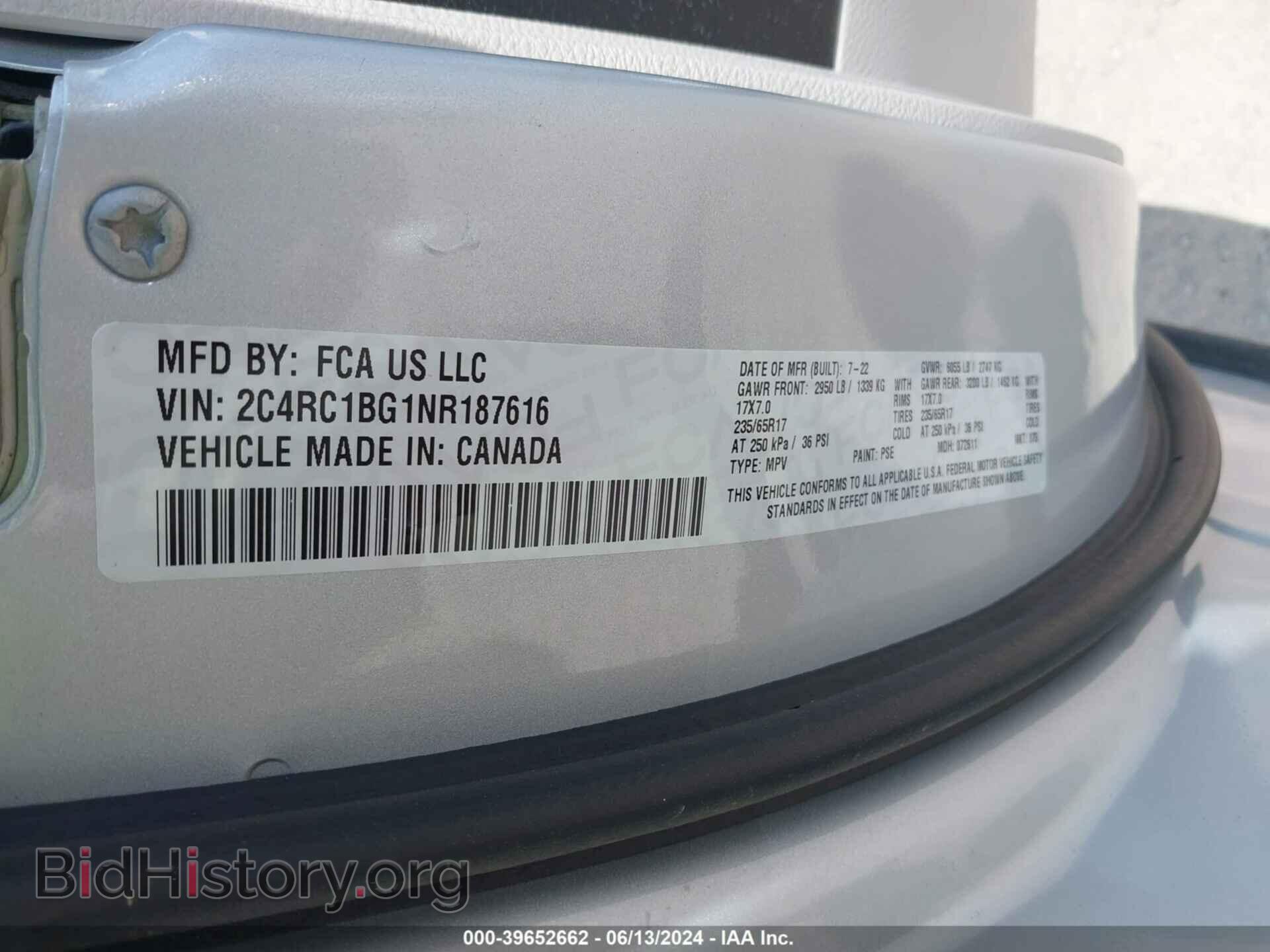 2022 CHRYSLER PACIFICA - VIN: 2C4RC1BG1NR187616 - Фото 9