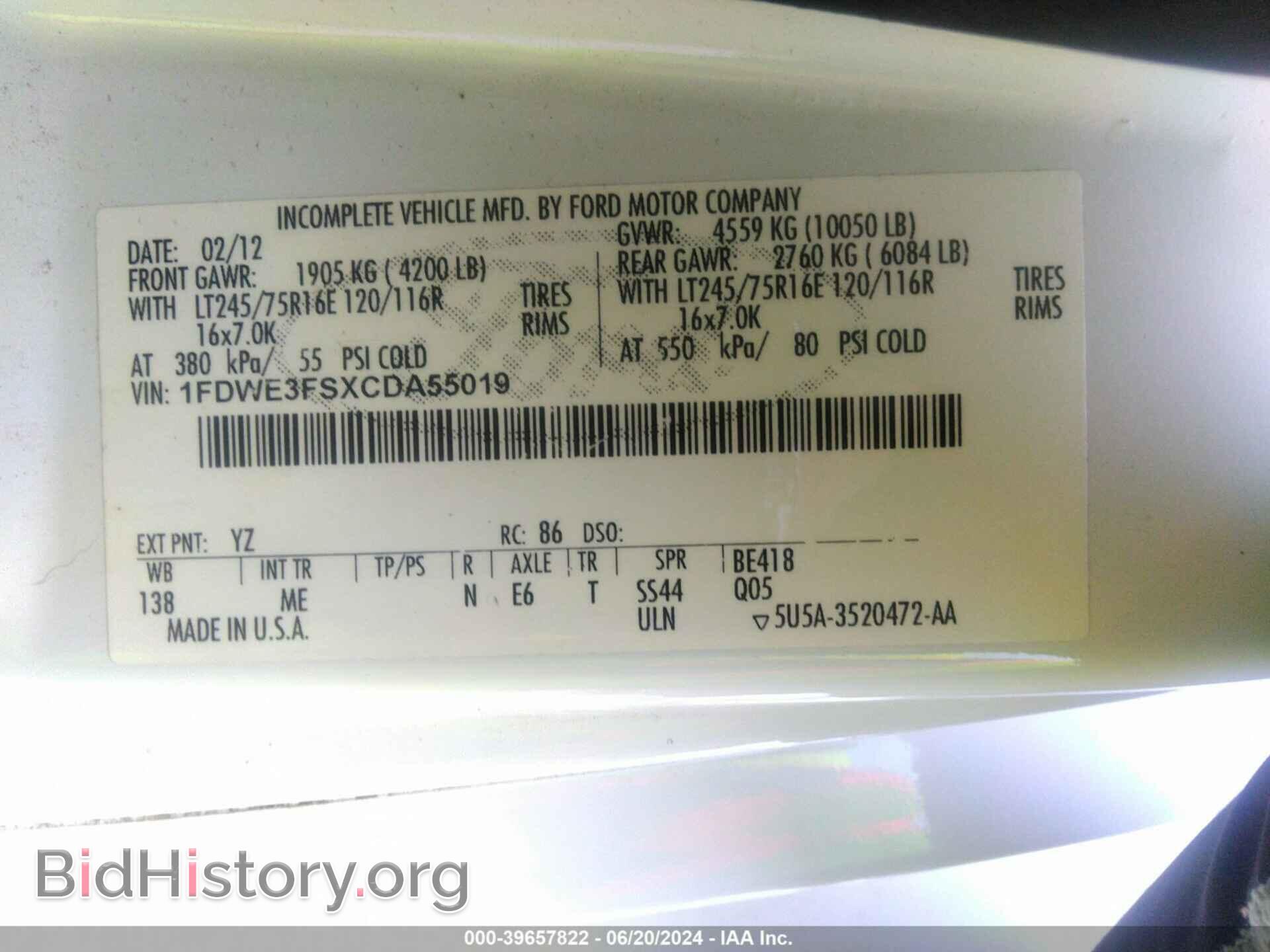 2012 FORD E-350 CUTAWAY - VIN: 1FDWE3FSXCDA55019 - Фото 8