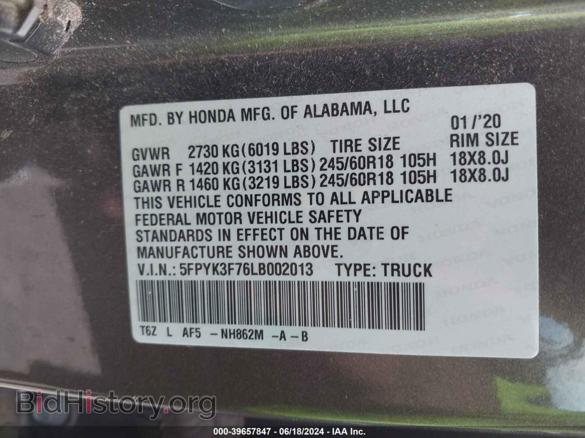 2020 HONDA RIDGELINE - VIN: 5FPYK3F76LB002013 - Фото 9