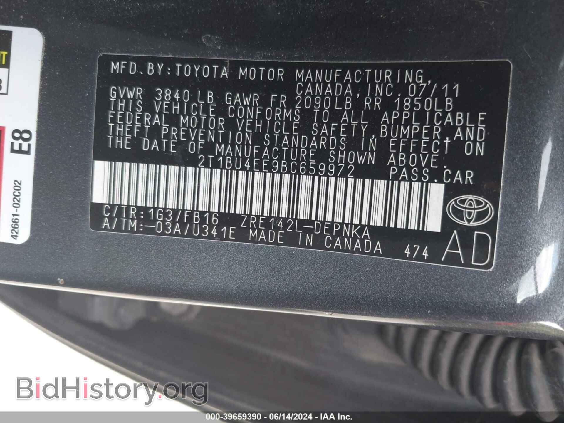 2011 TOYOTA COROLLA - VIN: 2T1BU4EE9BC659972 - Фото 9