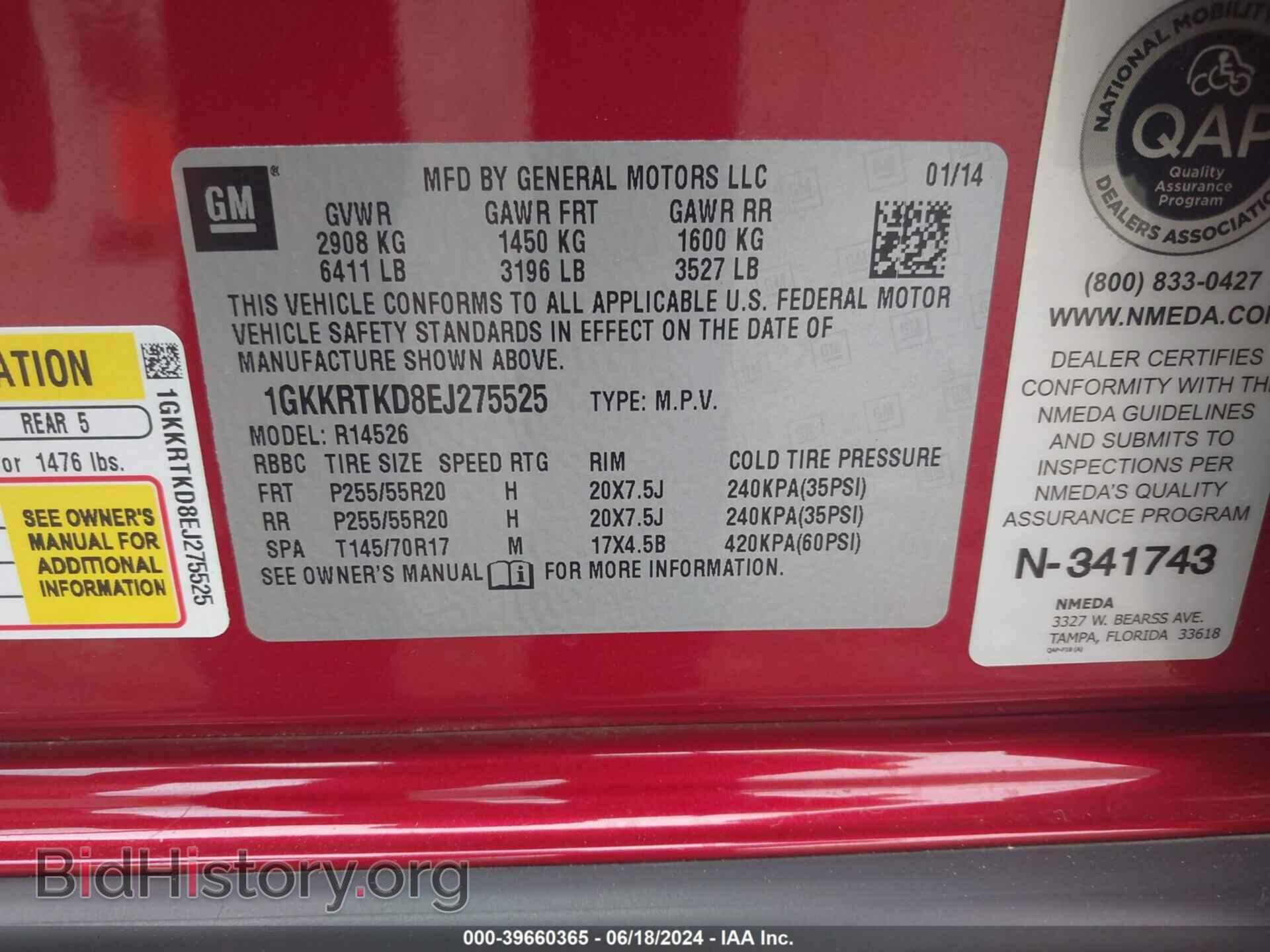 2014 GMC ACADIA - VIN: 1GKKRTKD8EJ275525 - Фото 9