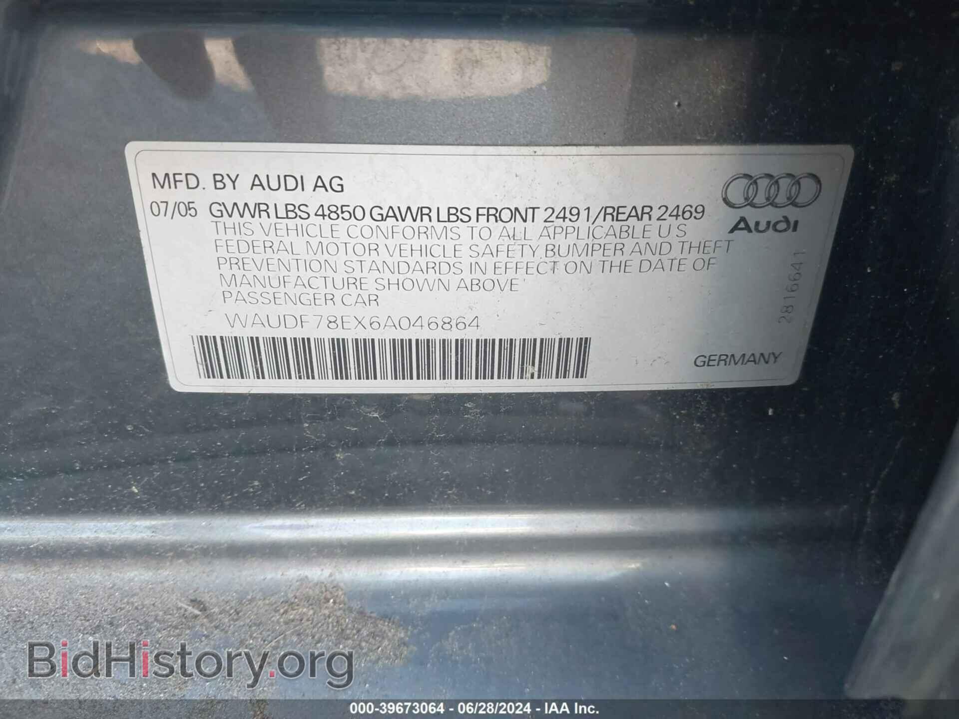 2006 AUDI A4 - VIN: WAUDF78EX6A046864 - Фото 9