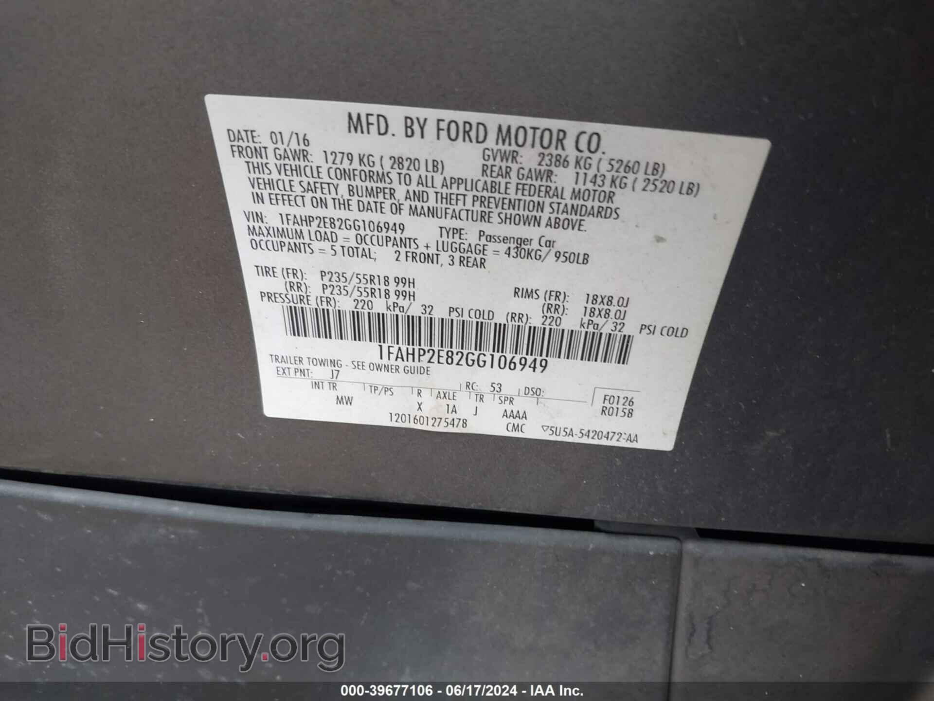 2016 FORD TAURUS - VIN: 1FAHP2E82GG106949 - Photo 9