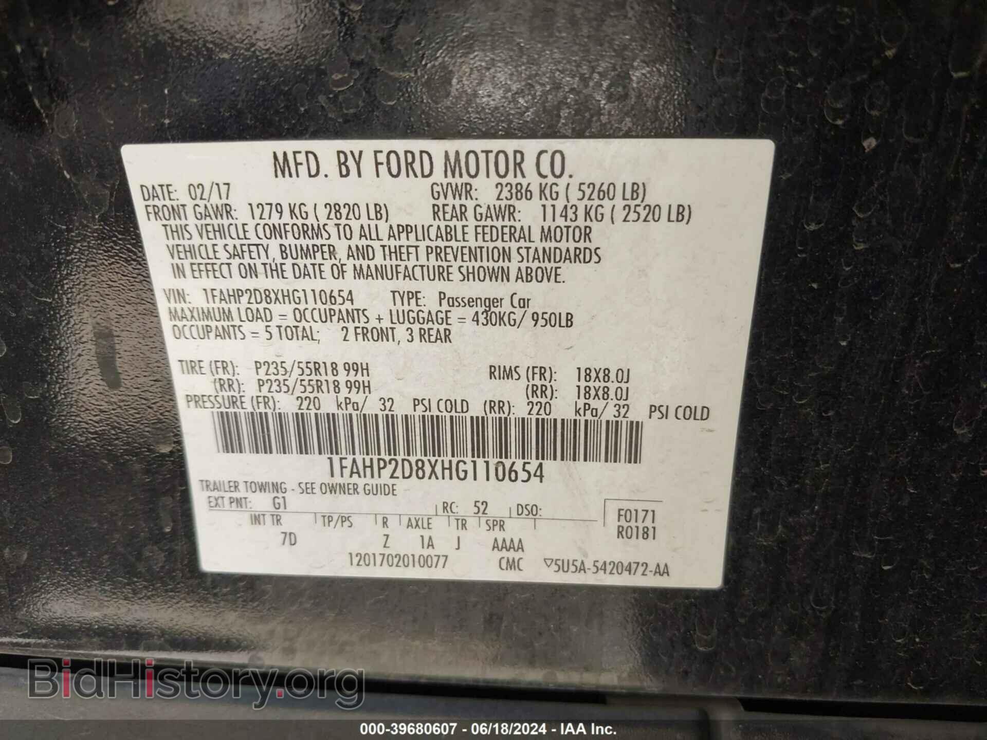 2017 FORD TAURUS - VIN: 1FAHP2D8XHG110654 - Фото 9