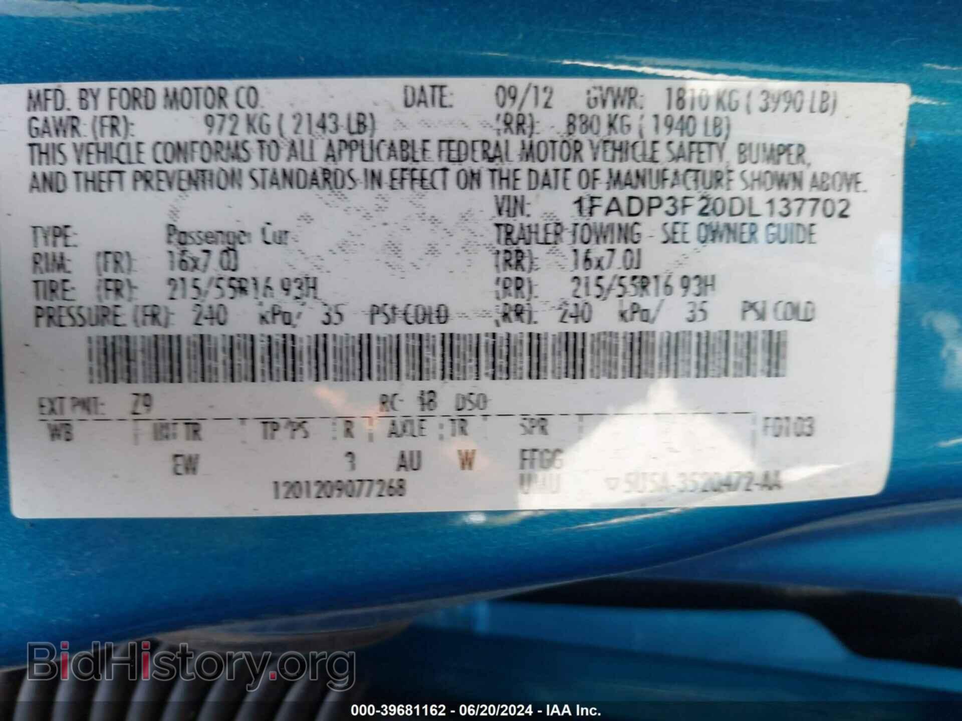 2013 FORD FOCUS - VIN: 1FADP3F20DL137702 - Фото 9