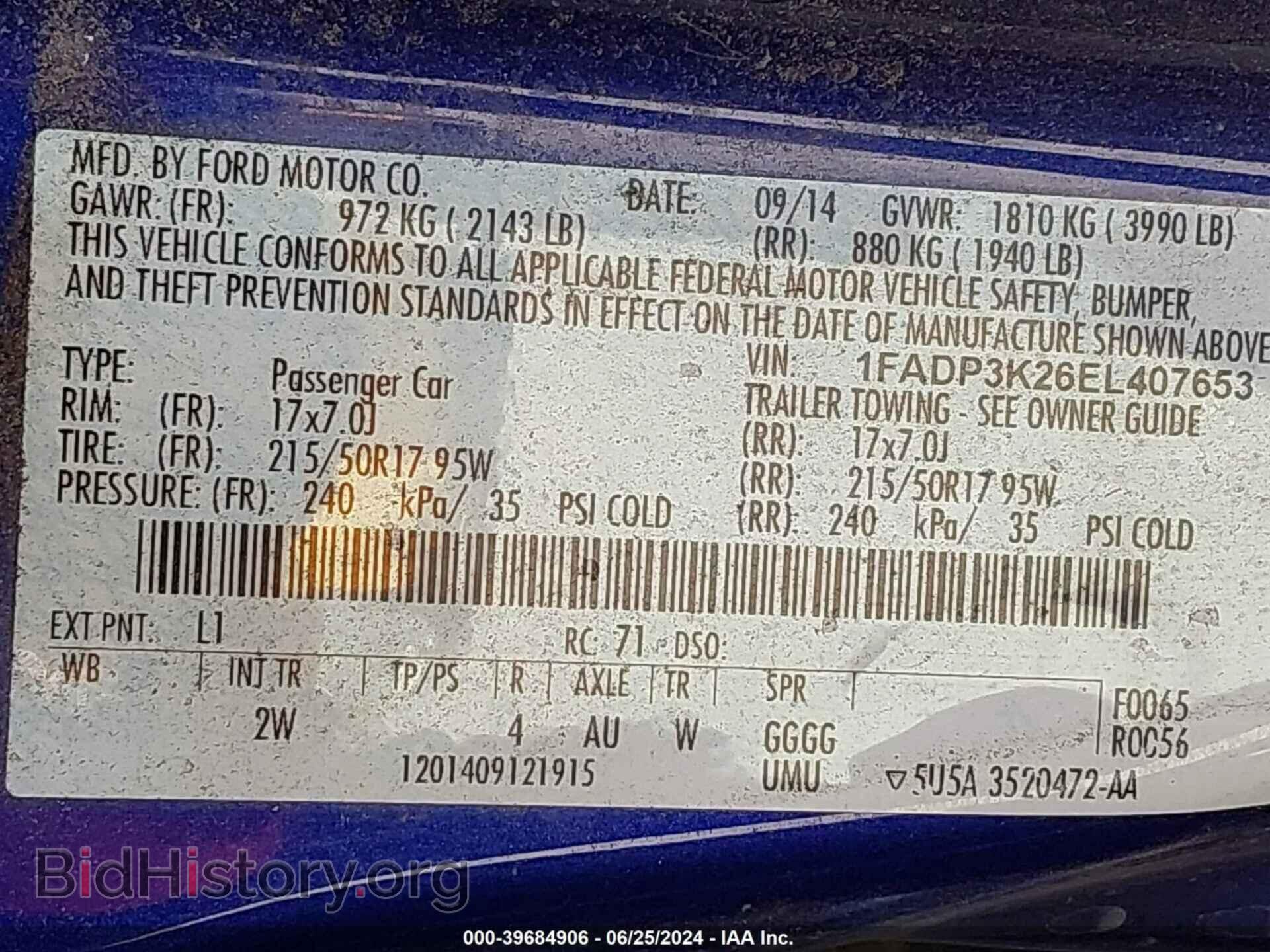 2014 FORD FOCUS - VIN: 1FADP3K26EL407653 - Фото 9