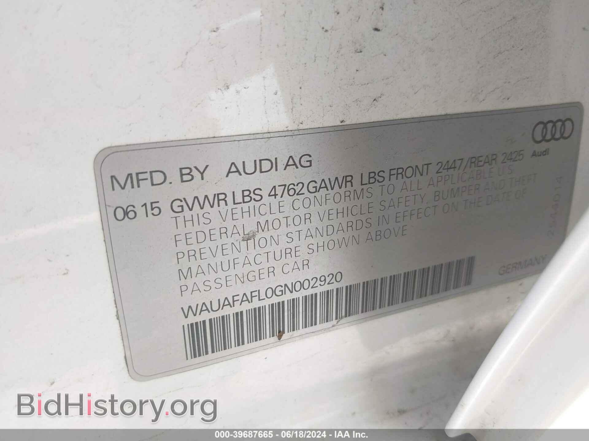 2016 AUDI A4 - VIN: WAUAFAFL0GN002920 - Фото 9