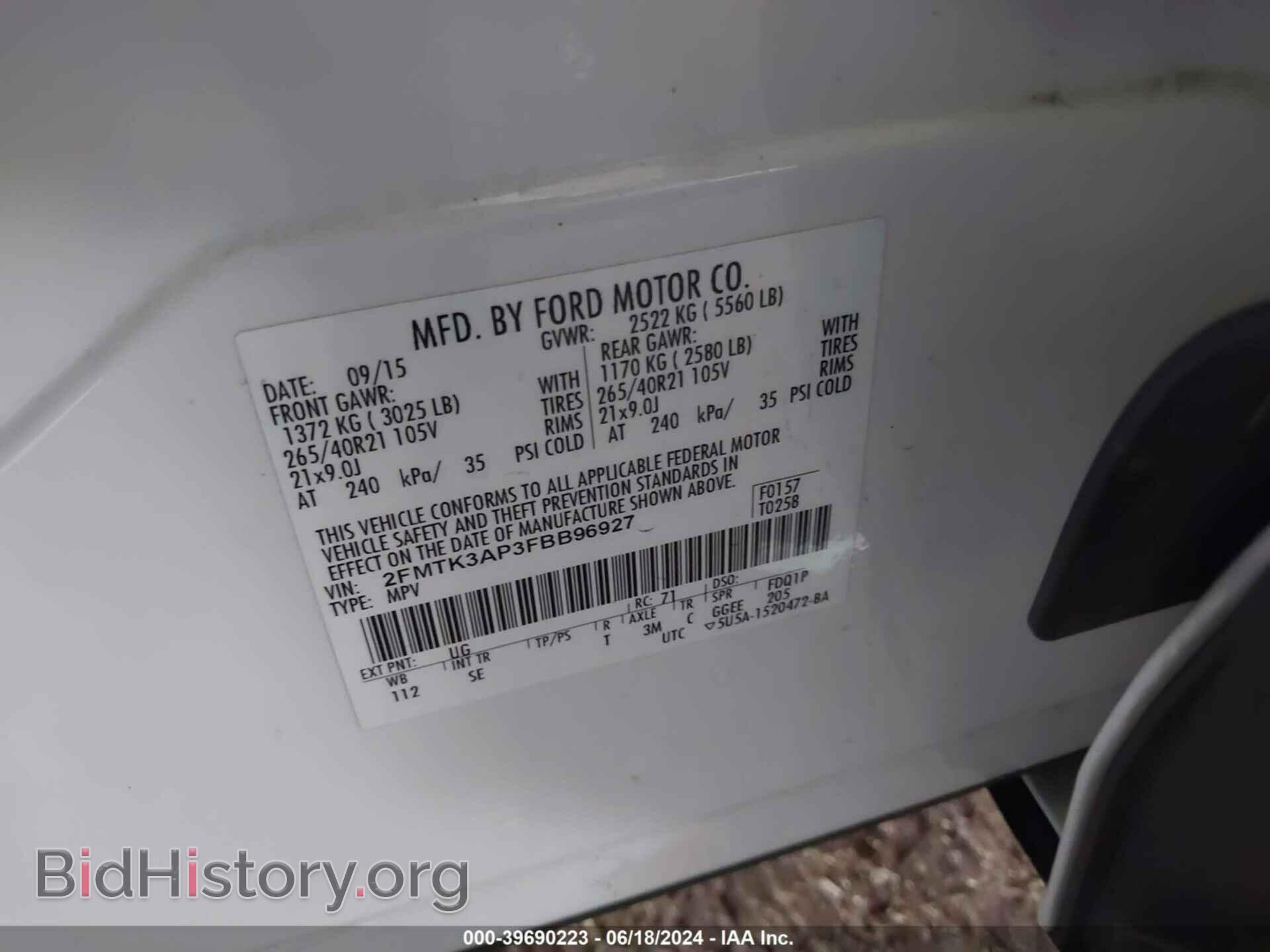 2015 FORD EDGE - VIN: 2FMTK3AP3FBB96927 - Photo 9